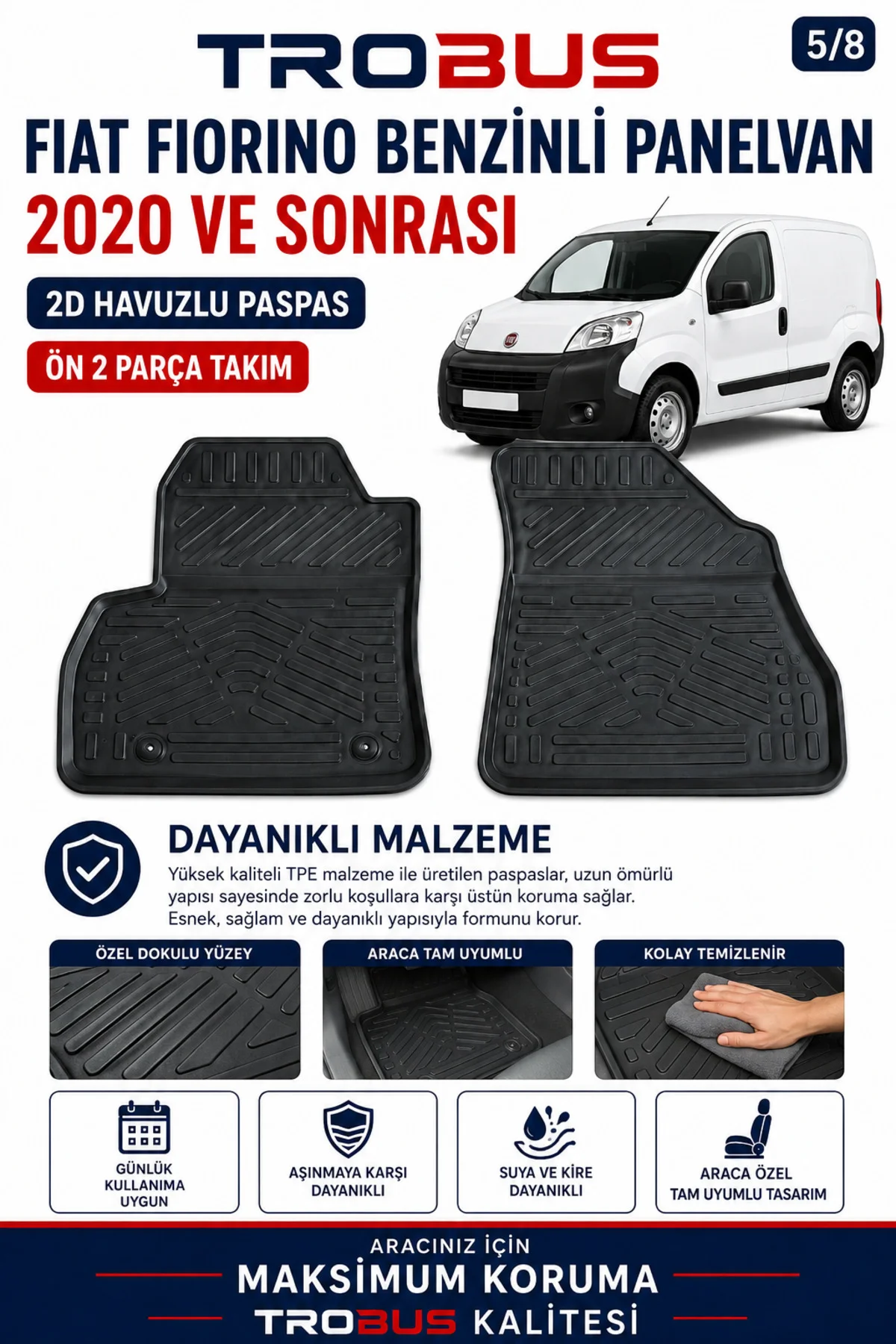 Fiat Fiorino 1.4 Benzinli Panelvan 2020-2024 2D Havuzlu Paspas 2 Parça