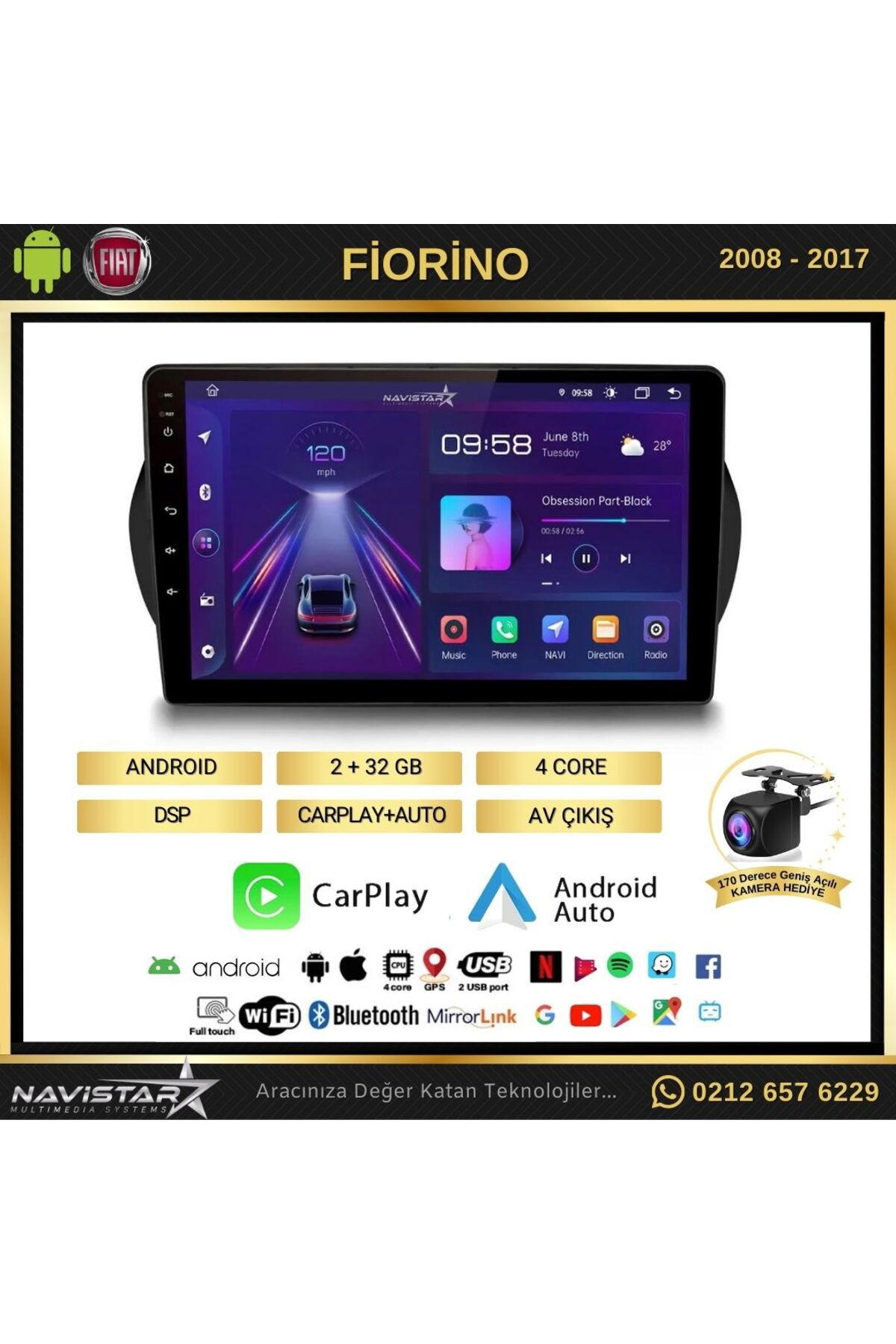 Fiat Fiorino 2 64gb Kablosuz Carplay 2008-2017 Android 13 Navigasyon Multimedya Sistemi