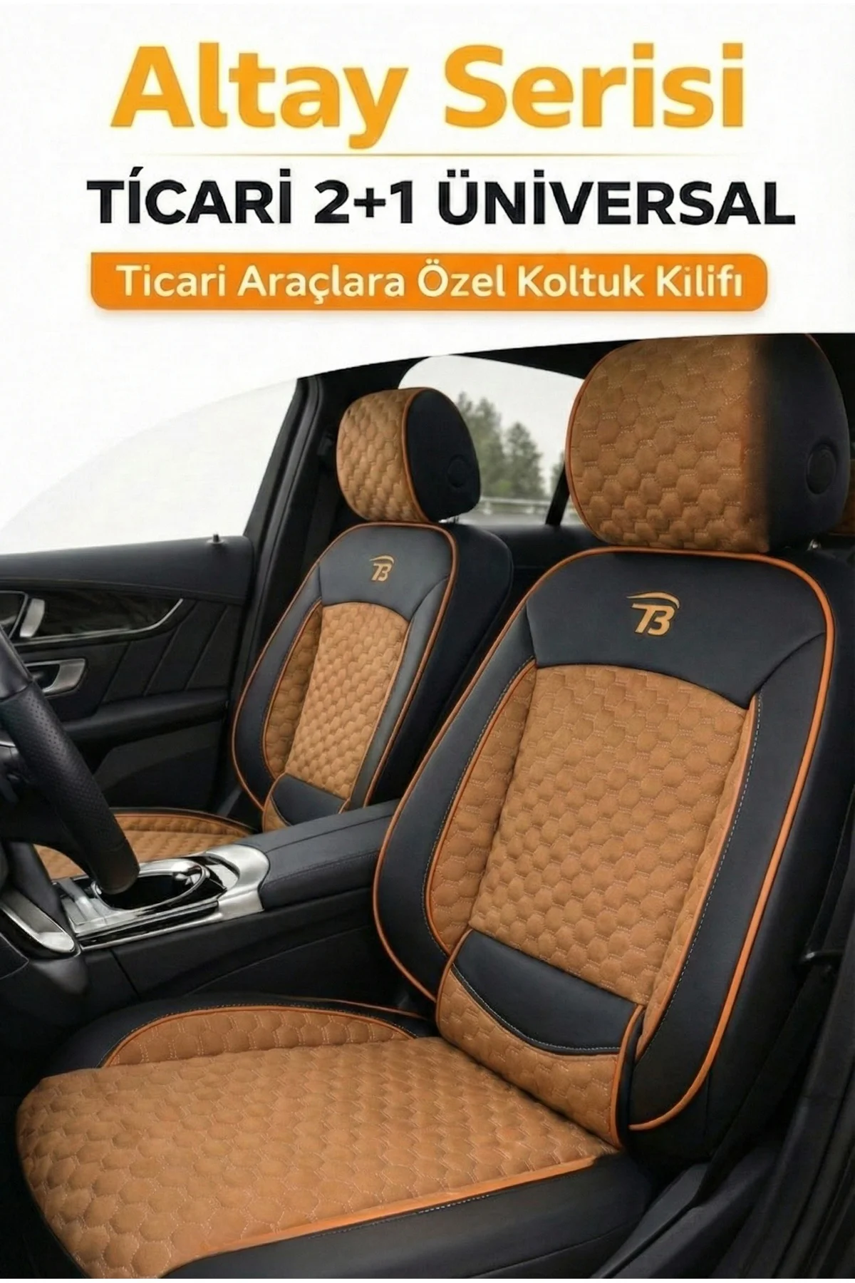 Fiat Fiorino 2008-2024 2+1 Arka Sırt Oturak Uyumlu Altay Serisi Taba Siyah Koltuk Kılıfı