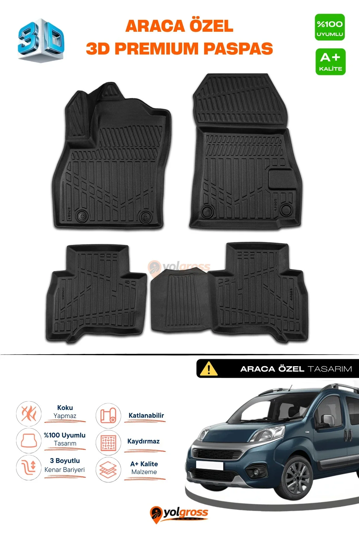 Fiat Fiorino 3D Pro Havuzlu Paspas 2020 Üzeri A+ Kalite Fiat Fiorino 3D Pro Havuzlu Paspas 2020 Üzeri A+ Kalite