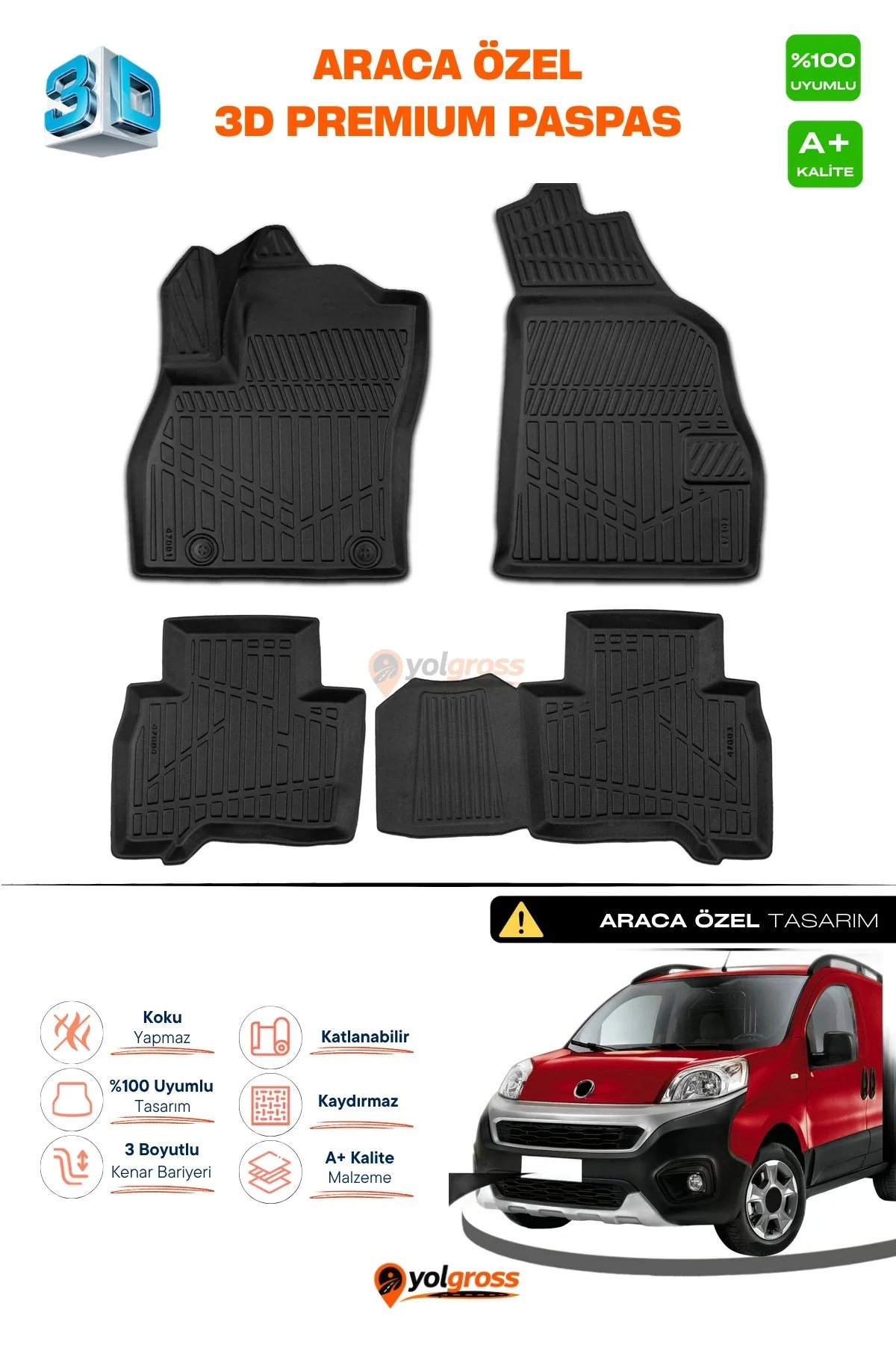 Fiat Fiorino 3D Pro Havuzlu Paspas 2008-2020 A+ Kalite