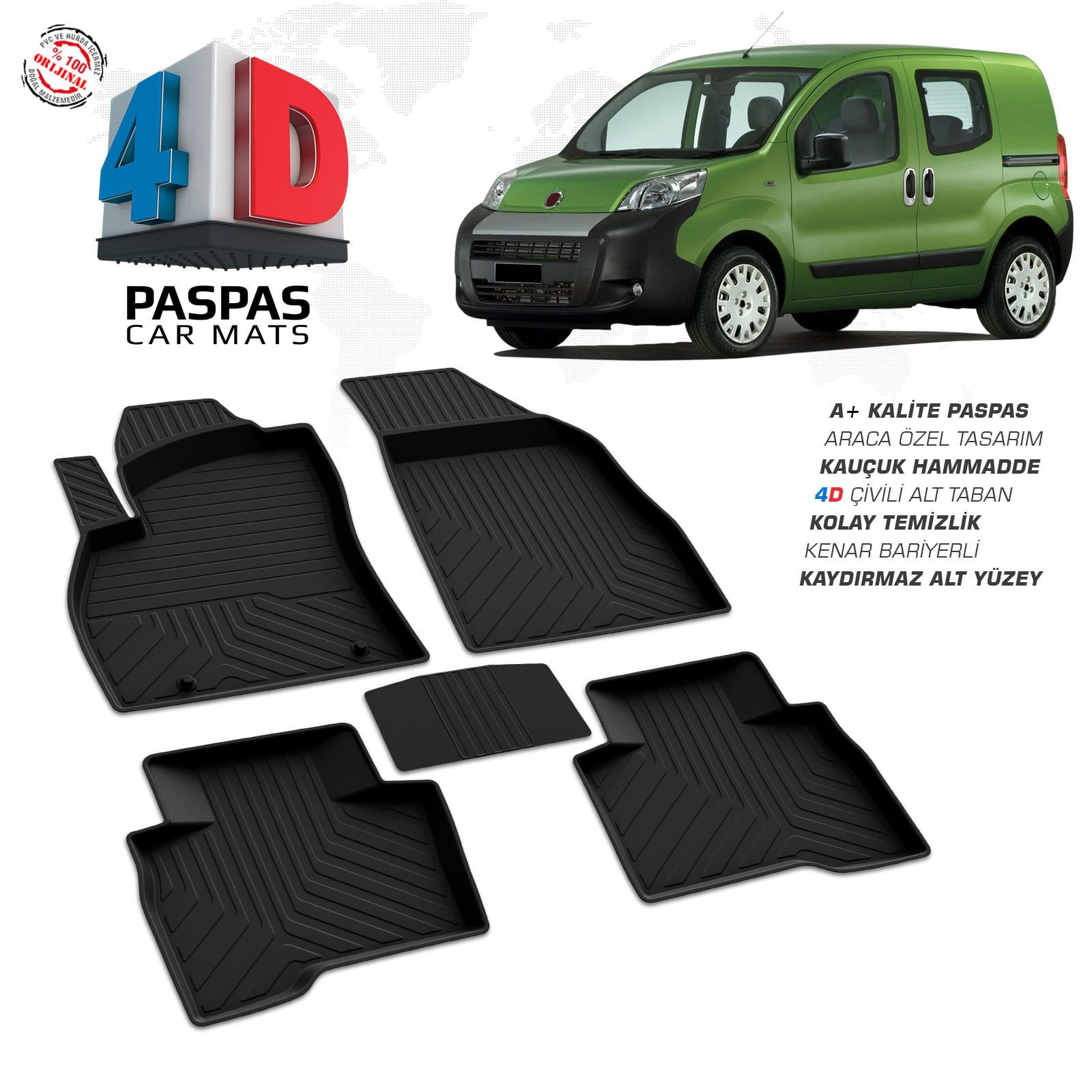 Fiat Fiorino 4D Araca Özel Havuzlu Kauçuk Paspas Siyah 2008-2017 Fiyatı, Yorumları ve Özellikleri