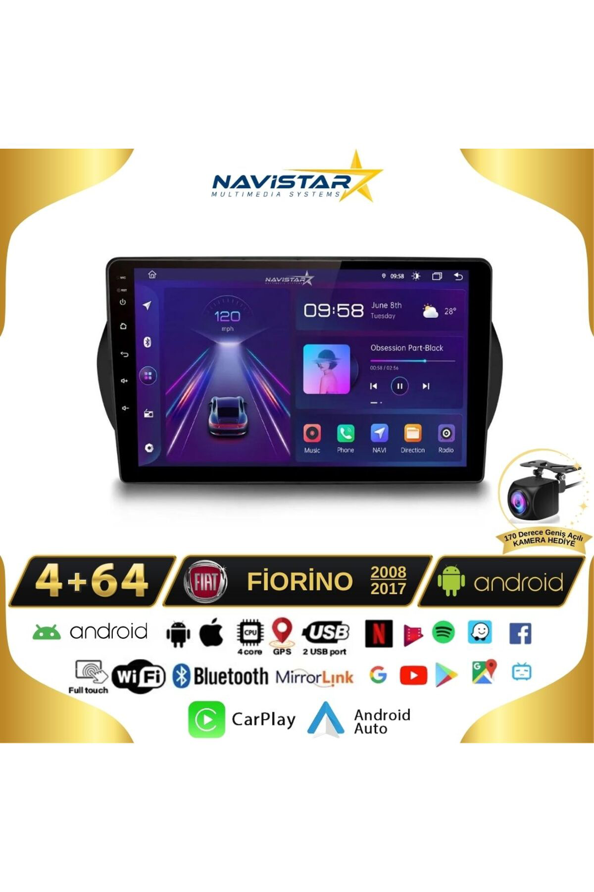 Fiat Fiorino 4gb 64gb Kablosuz Carplay 2008-2017 Android 13 Navig Fiat Fiorino 4gb 64gb Kablosuz Carplay 2008-2017 Android 13 Navig