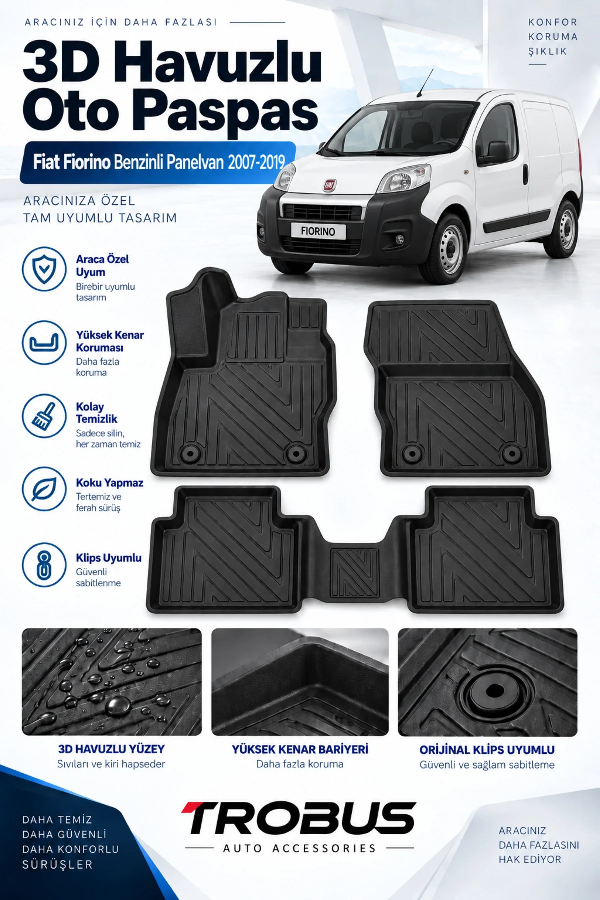 Fiat Fiorino Benzinli Panelvan 2008-2019 Karbon Desenli 3D Havuzlu Oto Paspas 2 Parça Ön Takım Fiat Fiorino Benzinli Panelvan 2008-2019 Karbon Desenli 3D Havuzlu Oto Paspas 2 Parça Ön Takım