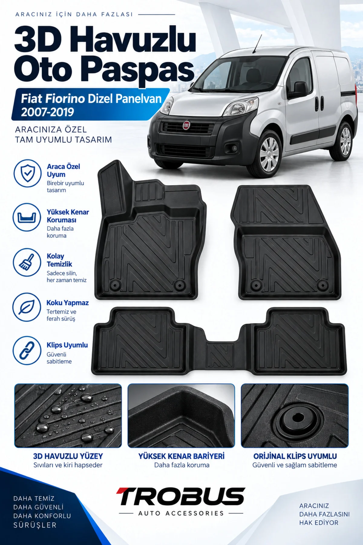 Fiat Fiorino Dizel Panelvan 2008-2019 Karbon Desenli Premium 3D Havuzlu Oto Paspas 2 Parça Ön Takım Fiat Fiorino Dizel Panelvan 2008-2019 Karbon Desenli Premium 3D Havuzlu Oto Paspas 2 Parça Ön Takım