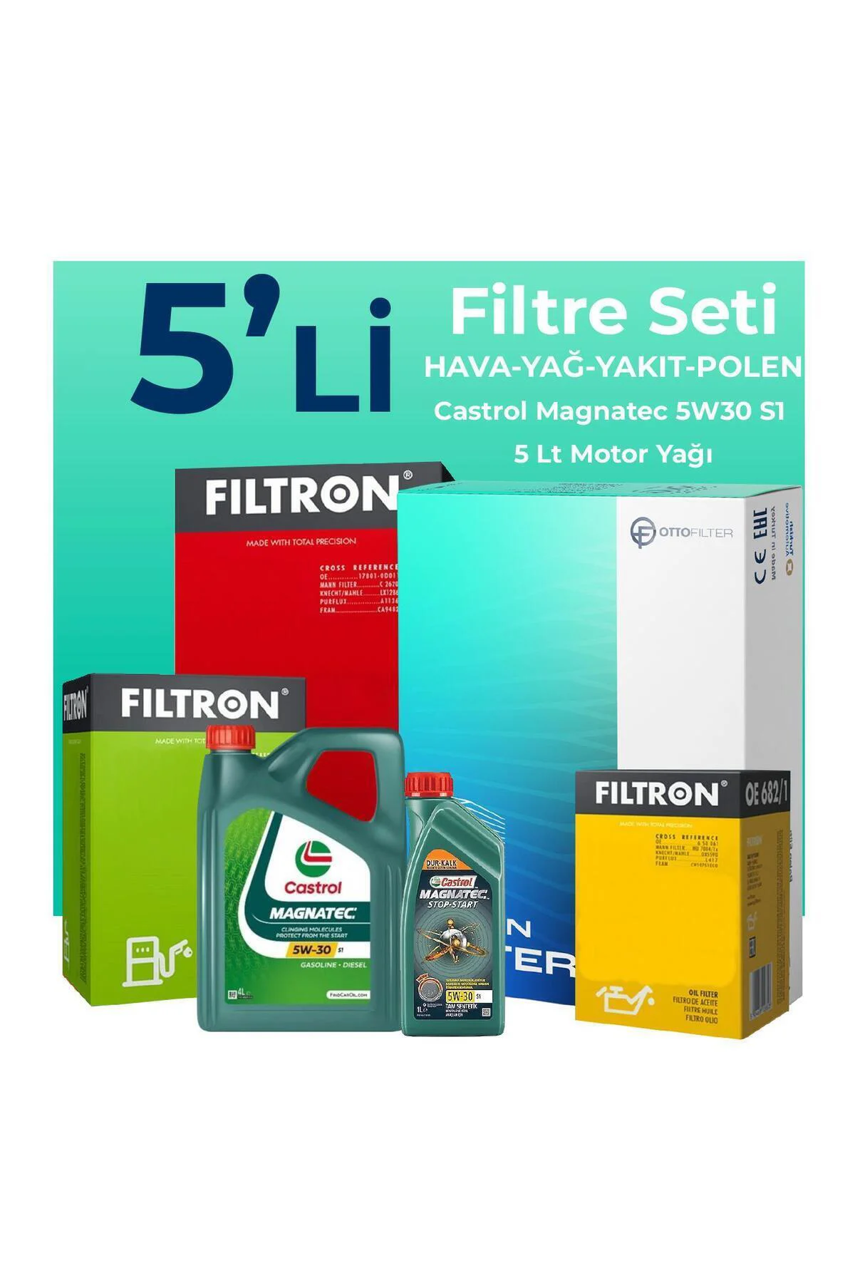 Fiat Linea 1.6 Dizel Filtre Bakım Seti + magnetec 5w30 4lt (2009-2017) 5 Li