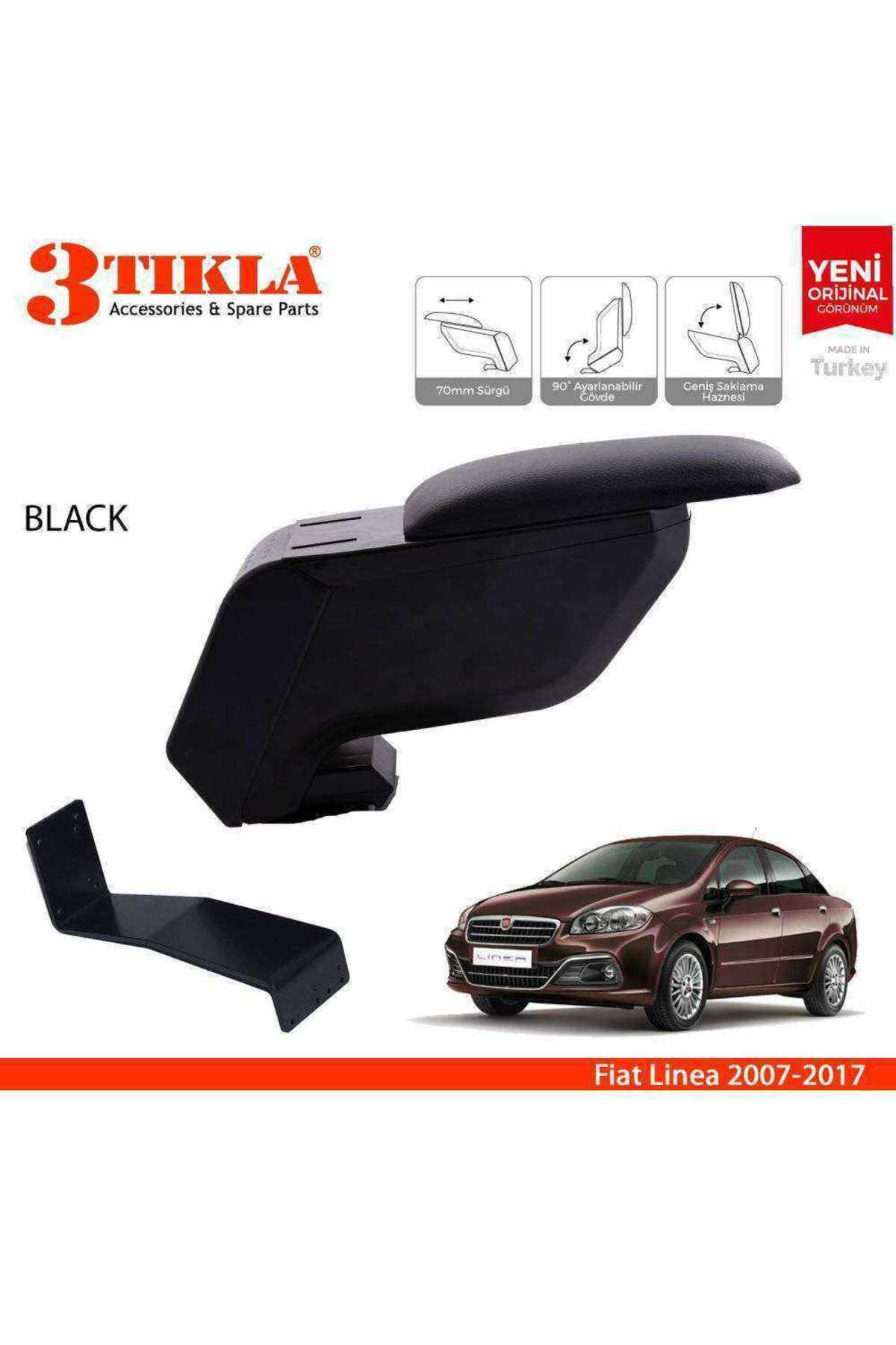 Fiat Linea 2007-2017 Delmesiz Çelik Ayaklı Siyah Kolçak Kol Dayam