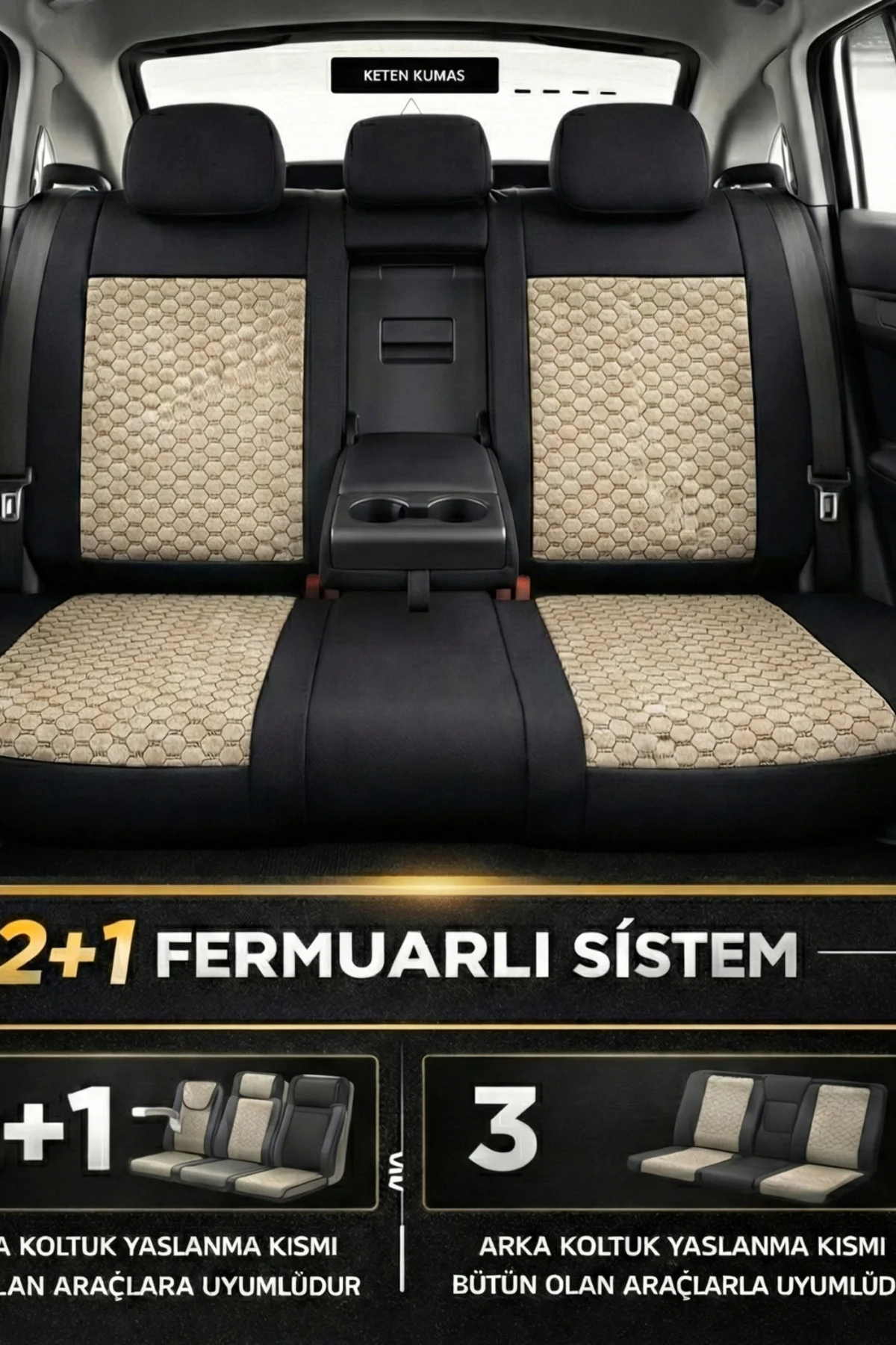 Fiat Linea 2007 ve Sonrası Uyumlu Altay Bel Destekli Tay Tüyü Taba Siyah Koltuk Kılıfı