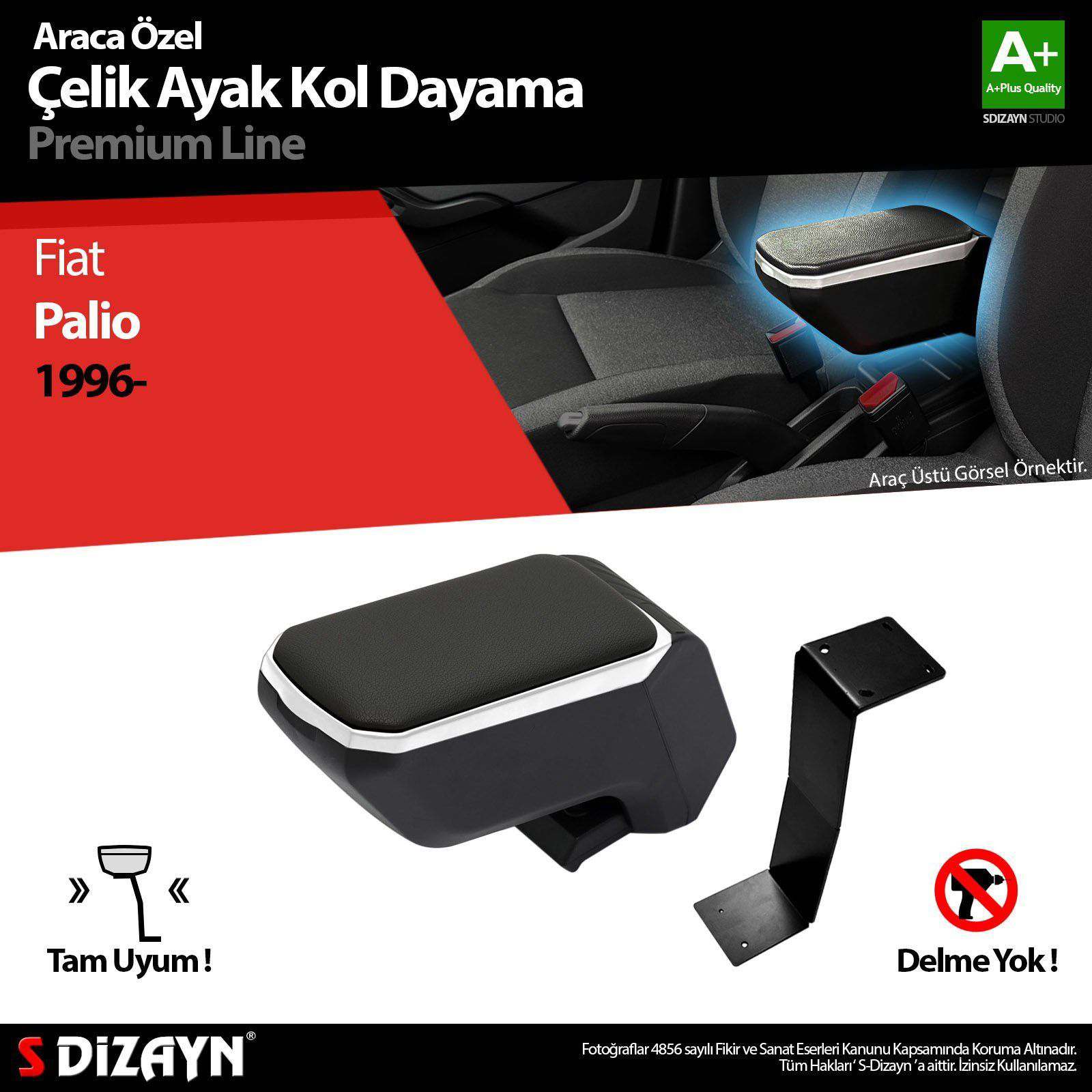 Fiat Palio Uyumlu Kol Dayama Kolçak Çelik Ayaklı ABS Gri 1996 Üze