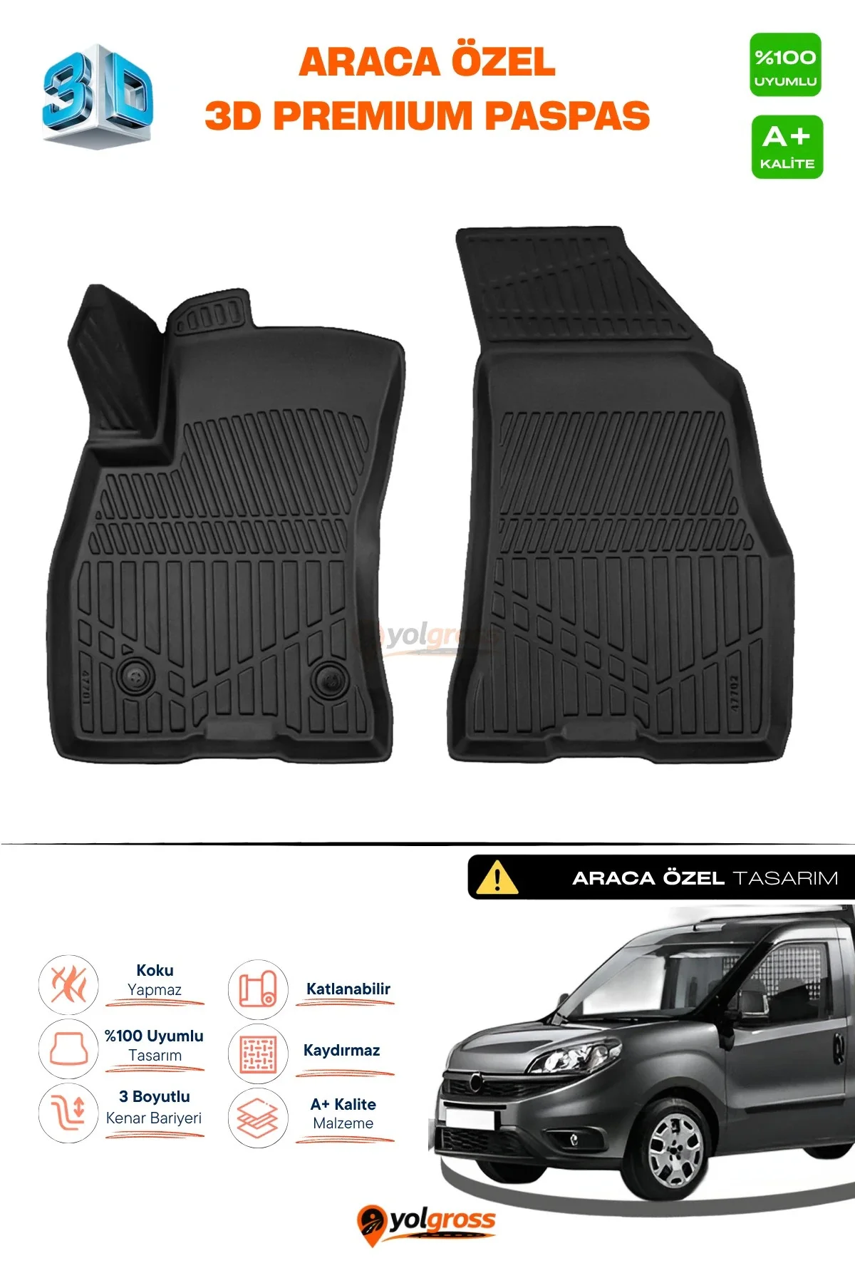 Fiat Pratico Panelvan 3D Pro Havuzlu Paspas Ön 2'Li 2010 Üzeri A+ Kalite