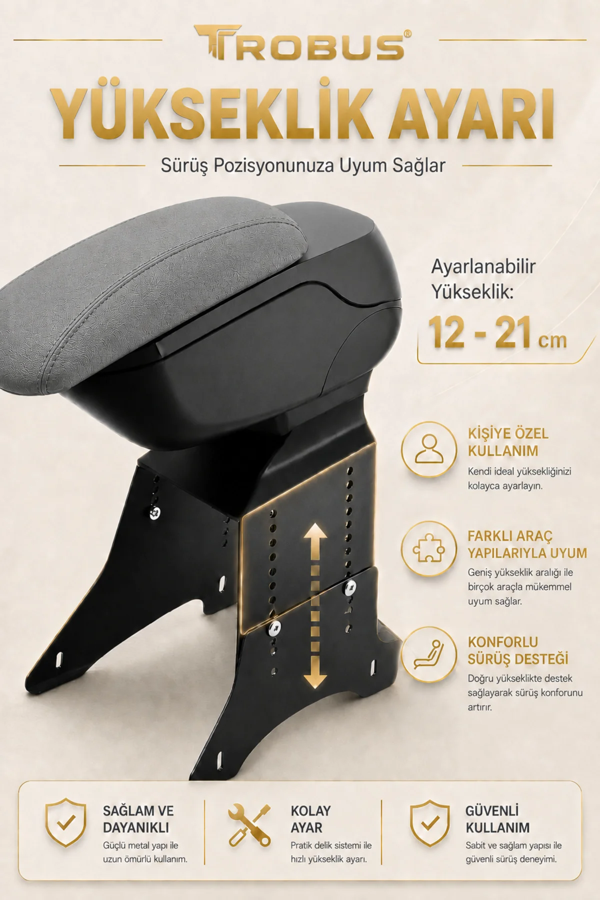 Fiat Punto 2005-2018 Uyumlu Gri Ayaklı Sürgülü Kolçak Ayarlanabilir Yükseklikli Fiyatı, Yorumları ve Özellikleri