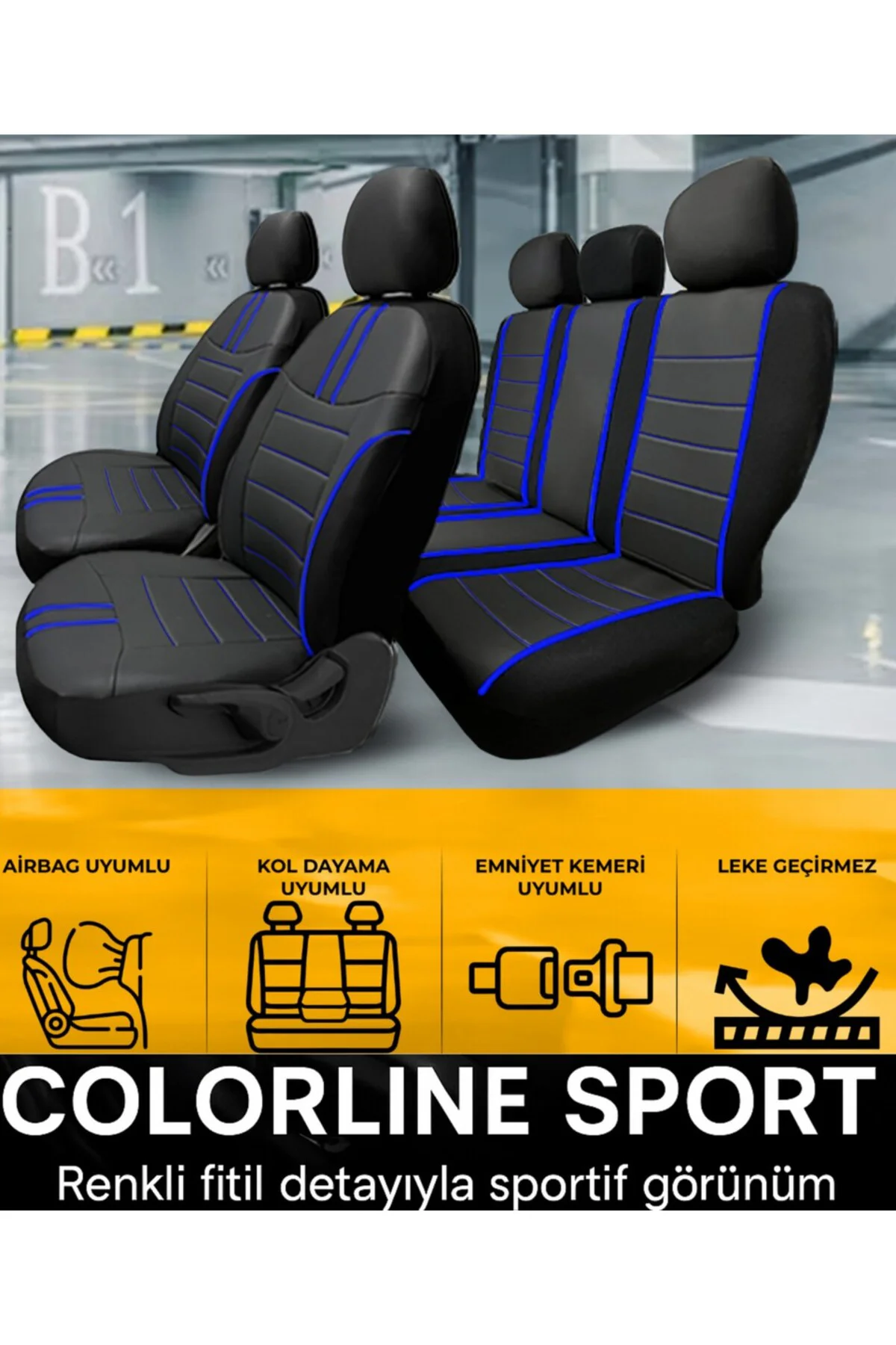 Fiat Punto 2005 ve Sonrası Uyumlu Colorline Sport Deri Siyah - Kırmızı Koltuk Kılıfı