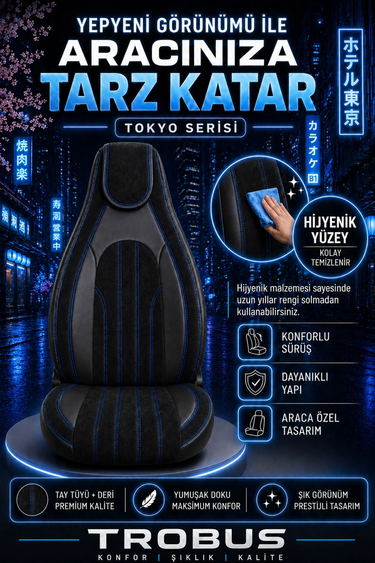 Fiat Tempra Bel Destekli Tay Tüyü Koltuk Kılıfı Tokyo Serisi Siyah Mavi Fiyatı, Yorumları ve Özellikleri
