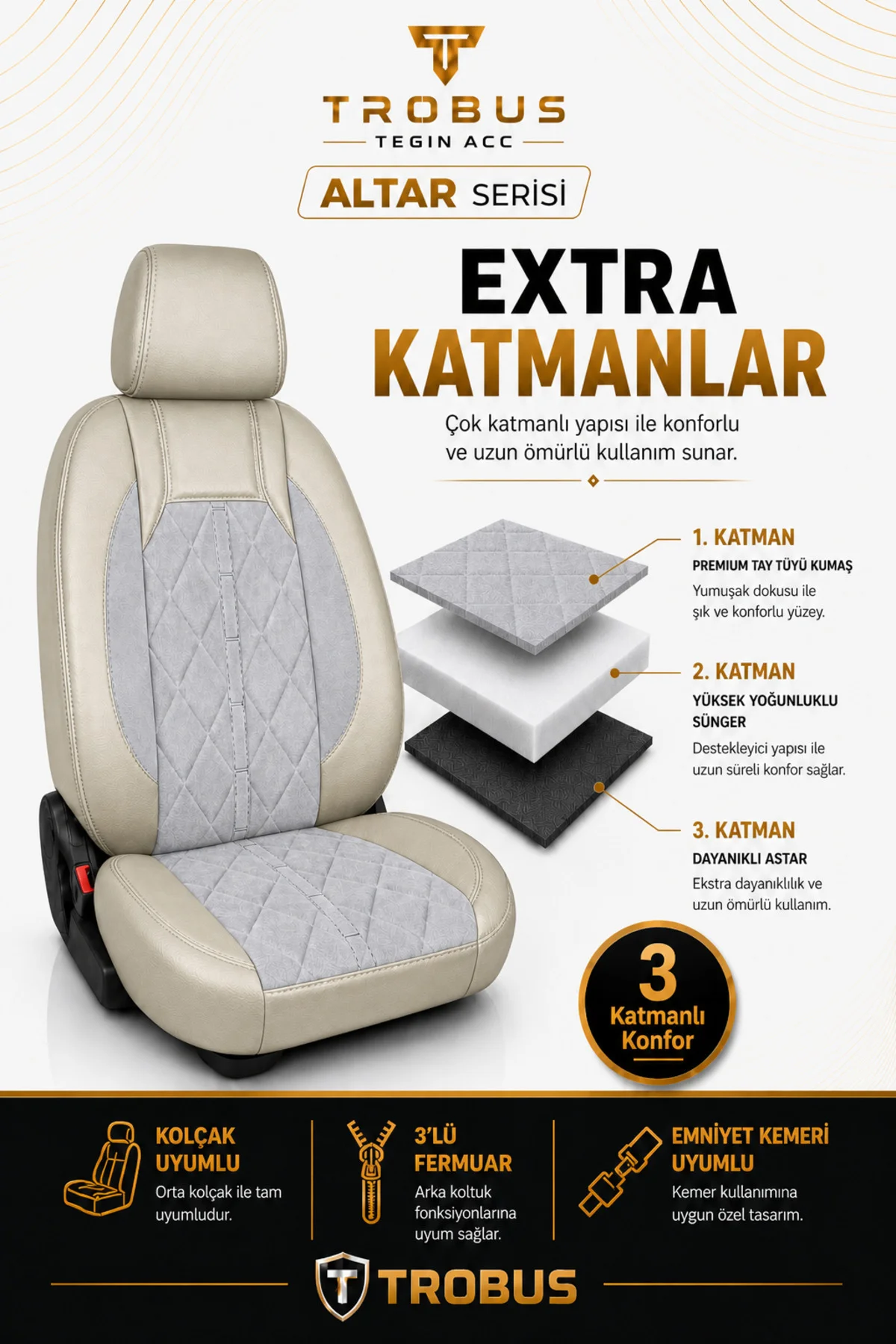 Fiat Tempra Uyumlu Altar Serisi Tay Tüyü Bej Premium Koltuk Kılıfı