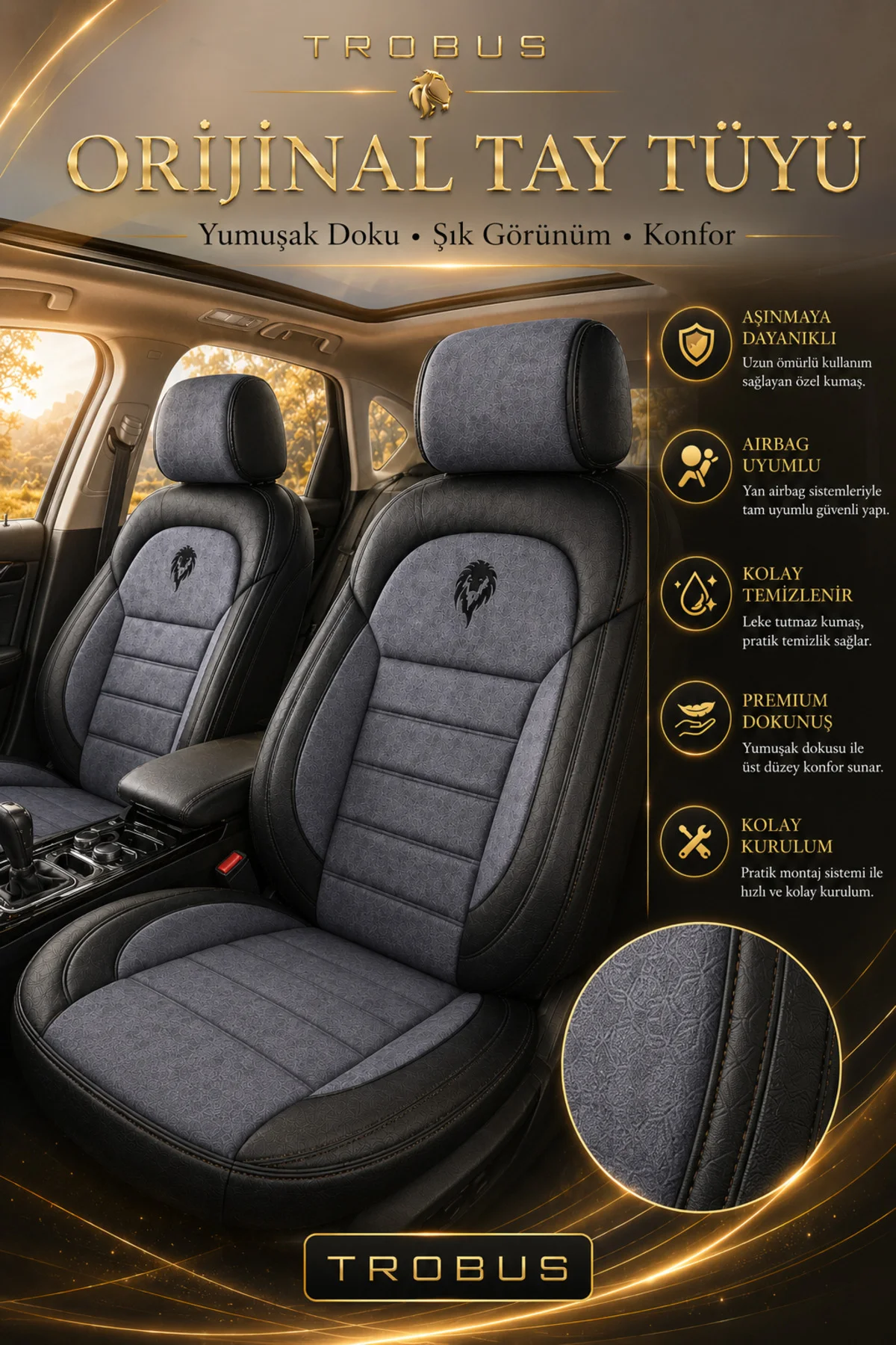 Fiat Tempra Uyumlu Lion Serisi Tay Tüyü Füme Siyah Premium Koltuk Kılıfı Fiyatı, Yorumları ve Özellikleri