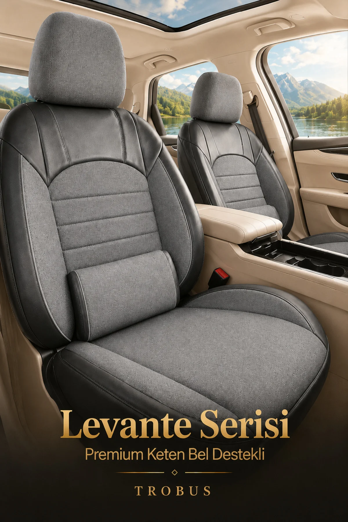 Fiat Tempra Uyumlu Levante Serisi Bel Destekli Keten Füme Koltuk Kılıfı