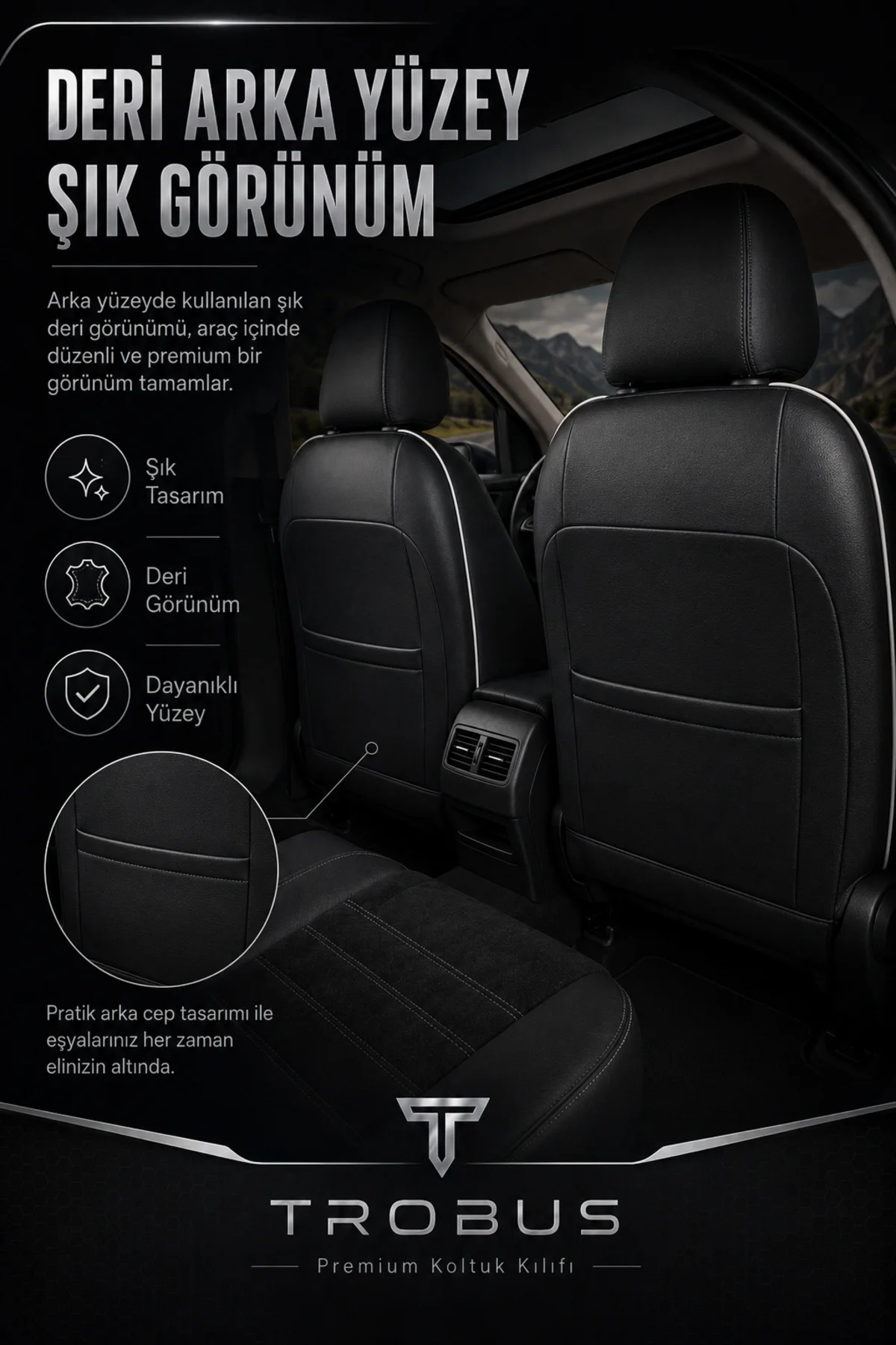 Fiat Tempra Uyumlu Nova Serisi Tay Tüyü Bel Destekli Siyah Beyaz Premium Koltuk Kılıfı