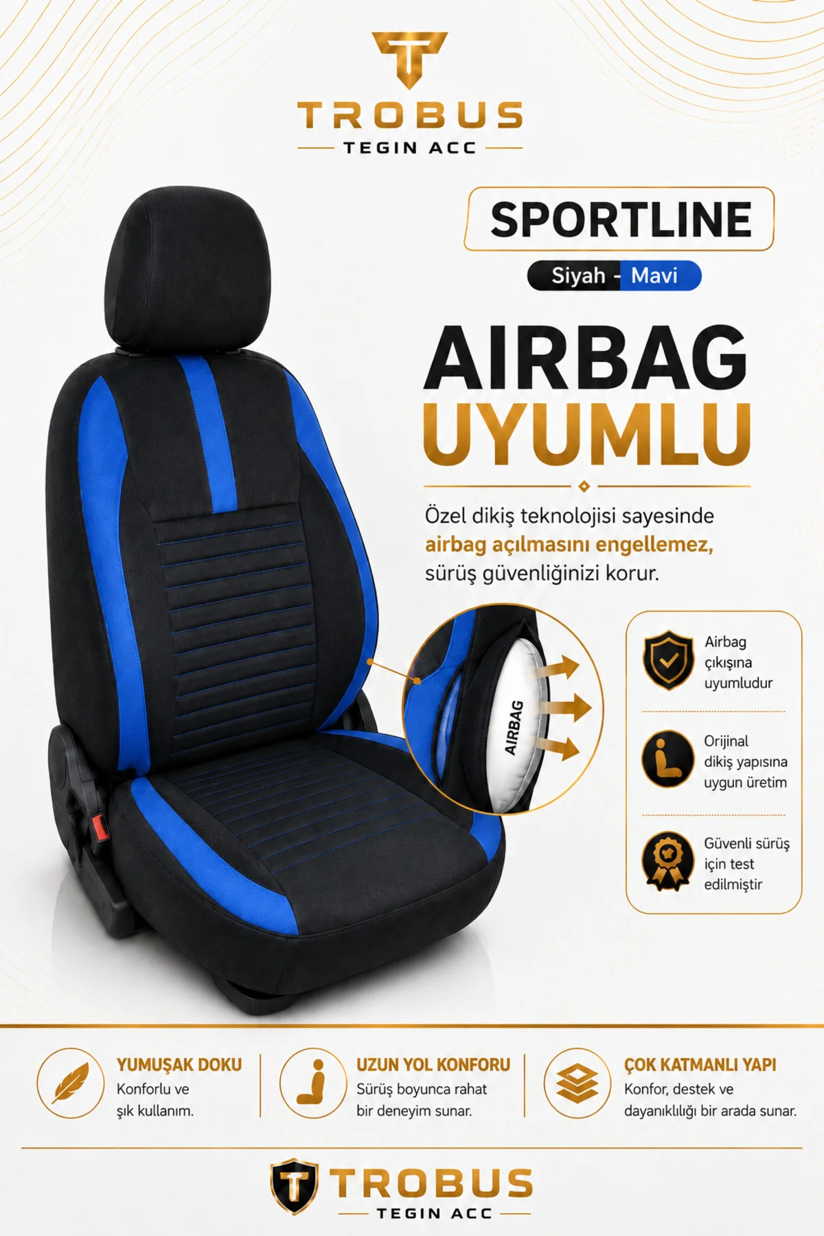 Fiat Tempra Uyumlu Sportline Serisi Siyah Mavi Ortopedik Tay Tüyü Koltuk Kılıfı Fiyatı, Yorumları ve Özellikleri
