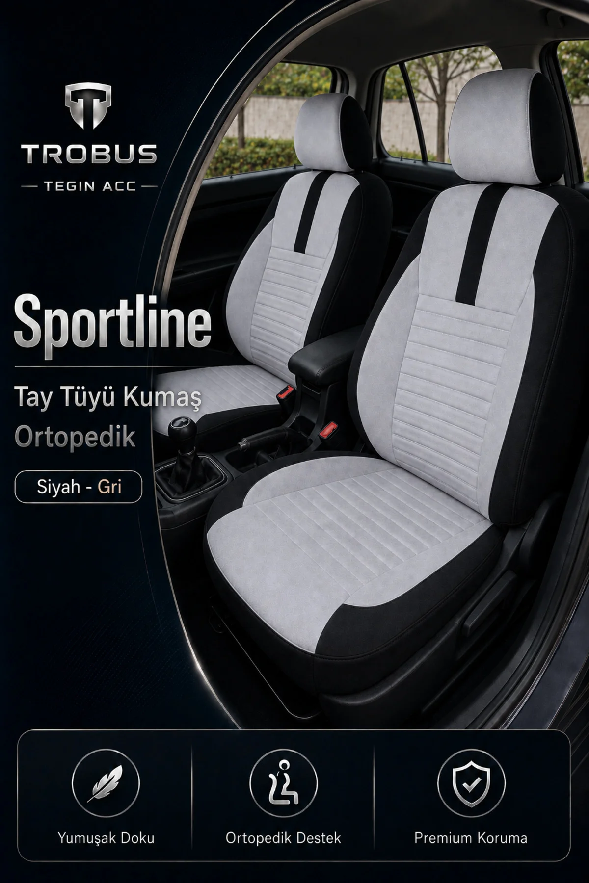 Fiat Tempra Uyumlu Sportline Serisi Gri Siyah Ortopedik Tay Tüyü Koltuk Kılıfı Fiat Tempra Uyumlu Sportline Serisi Gri Siyah Ortopedik Tay Tüyü Koltuk Kılıfı