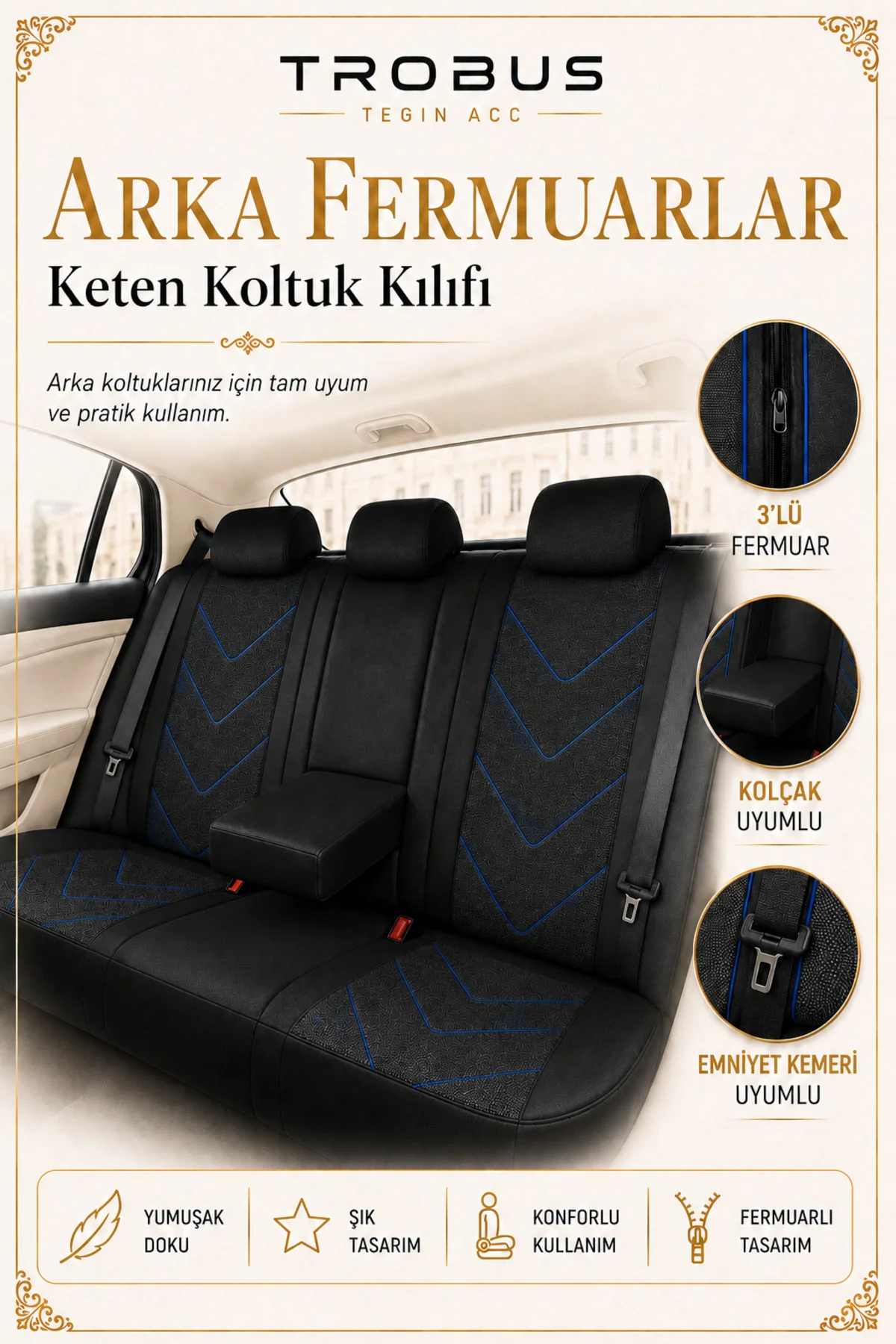 Fiat Tipo 1990-2000 Uyumlu LeoSport Serisi Siyah Mavi Ortopedik Keten Koltuk Kılıfı Fiyatı, Yorumları ve Özellikleri