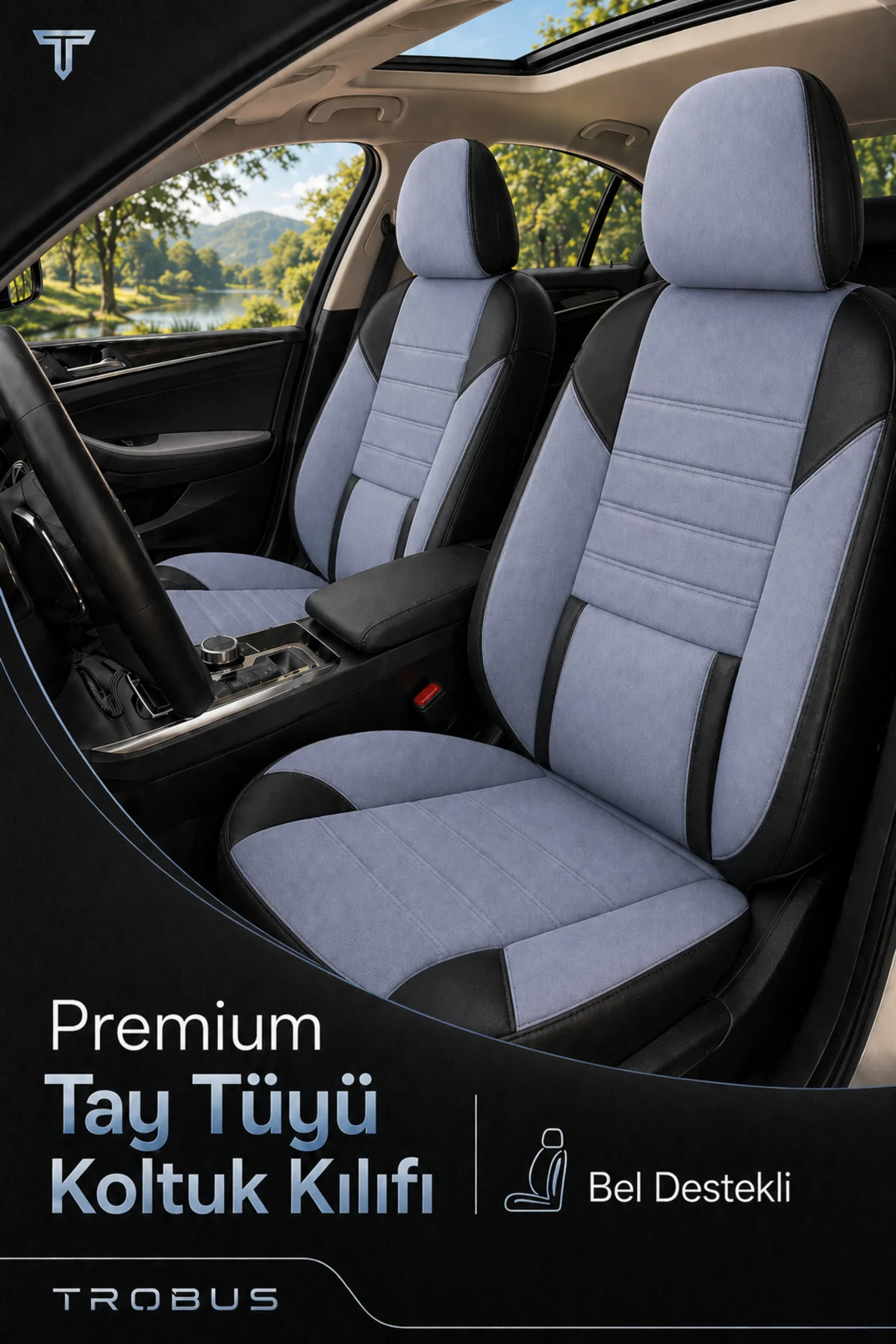 Fiat Tipo 1990-2000 Uyumlu Nova Serisi Tay Tüyü Bel Destekli Gri Siyah Premium Koltuk Kılıfı