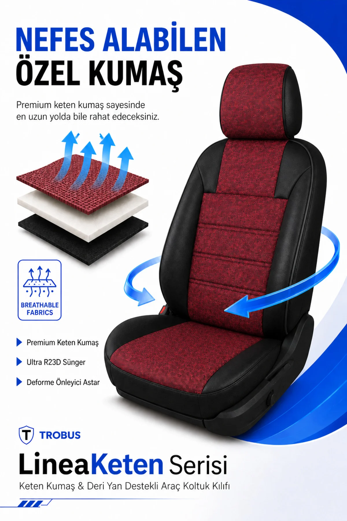 Fiat Tipo 1990-2000 Uyumlu LineaKeten Serisi Ortopedik Bordo Siyah Koltuk Kılıfı