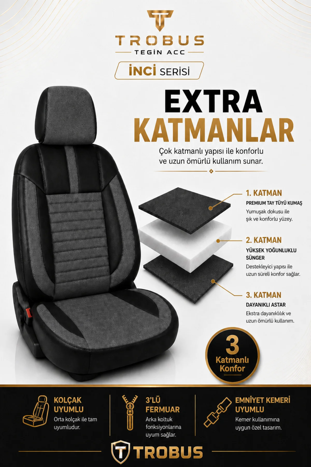 Fiat Tipo 1990-2000 Uyumlu İnci Serisi Tay Tüyü Füme Siyah Premium Koltuk Kılıfı