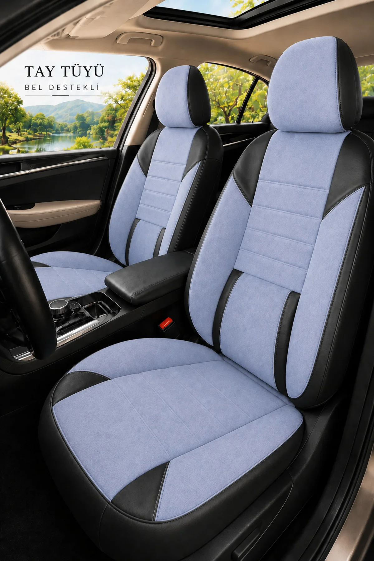 Fiat Tipo 1990-2000 Uyumlu Nova Serisi Tay Tüyü Bel Destekli Gri Siyah Premium Koltuk Kılıfı