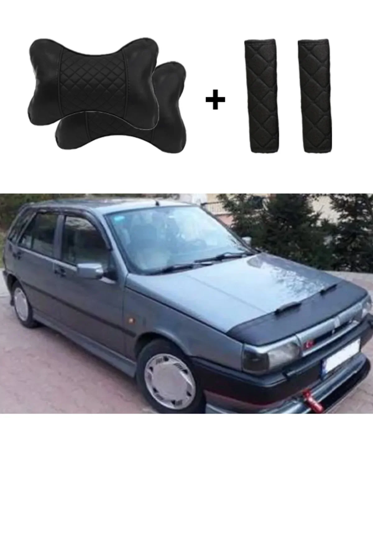 Fiat Tipo Kaput Maskesi Siyah Nakış Kapitone Yastık-Kemer Setli Fiat Tipo Kaput Maskesi Siyah Nakış Kapitone Yastık-Kemer Setli