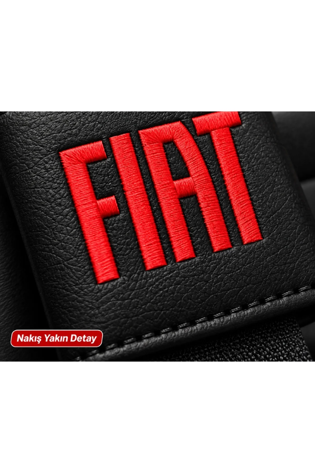 FIAT Yeni Logo 18 Adet Kırmızı Nakışlı Suni Deri Emniyet Kemeri Pedi – 6x23 cm Cırtlı Model Universal Uyumlu - Görsel 2