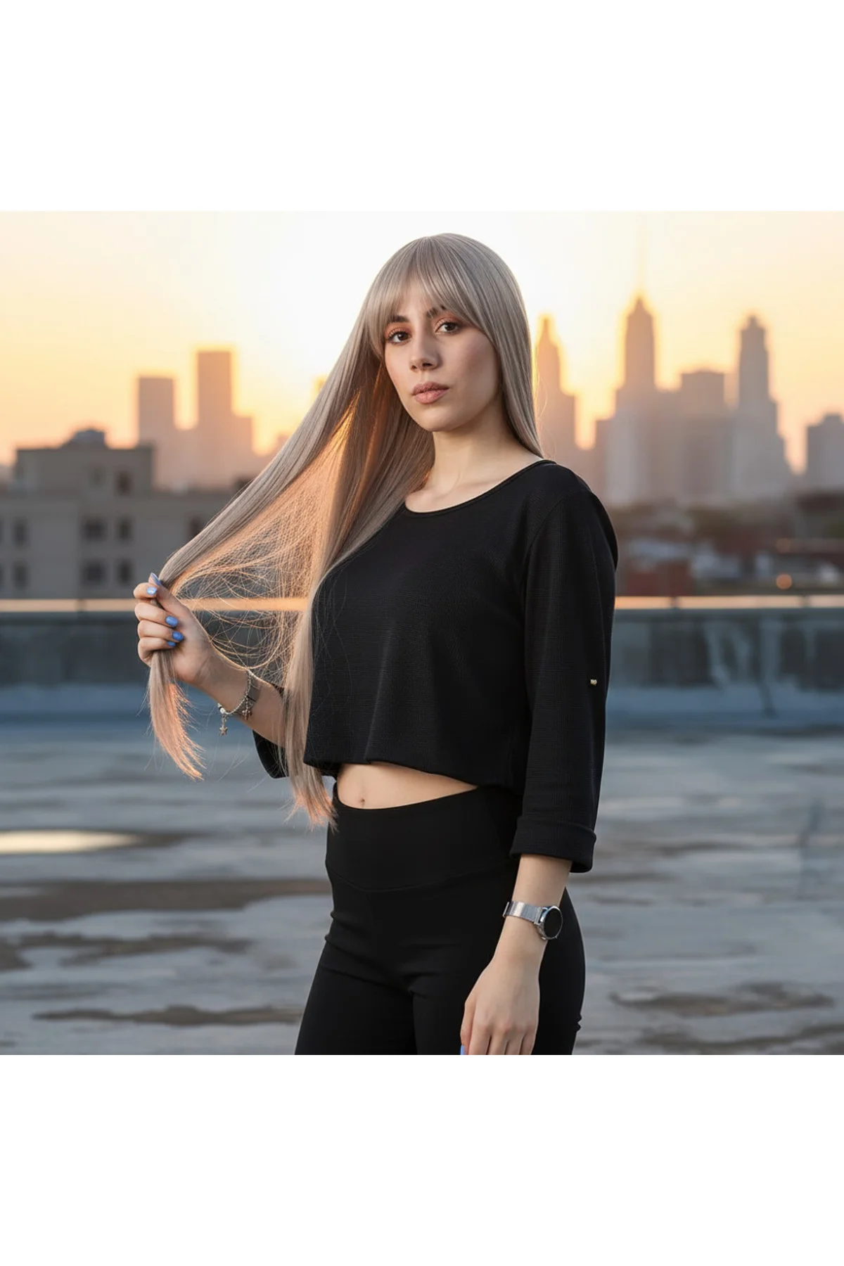 Fiber Sen Uzun Düz Kahküllü Peruk / Küllü Bebek Sarı