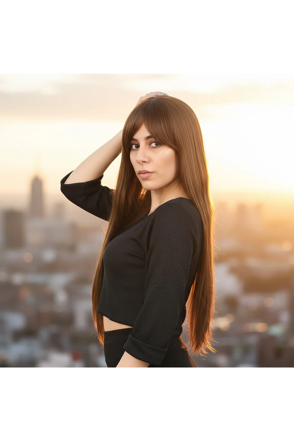 Fiber Sen Uzun Düz Kahküllü Peruk / Kumral