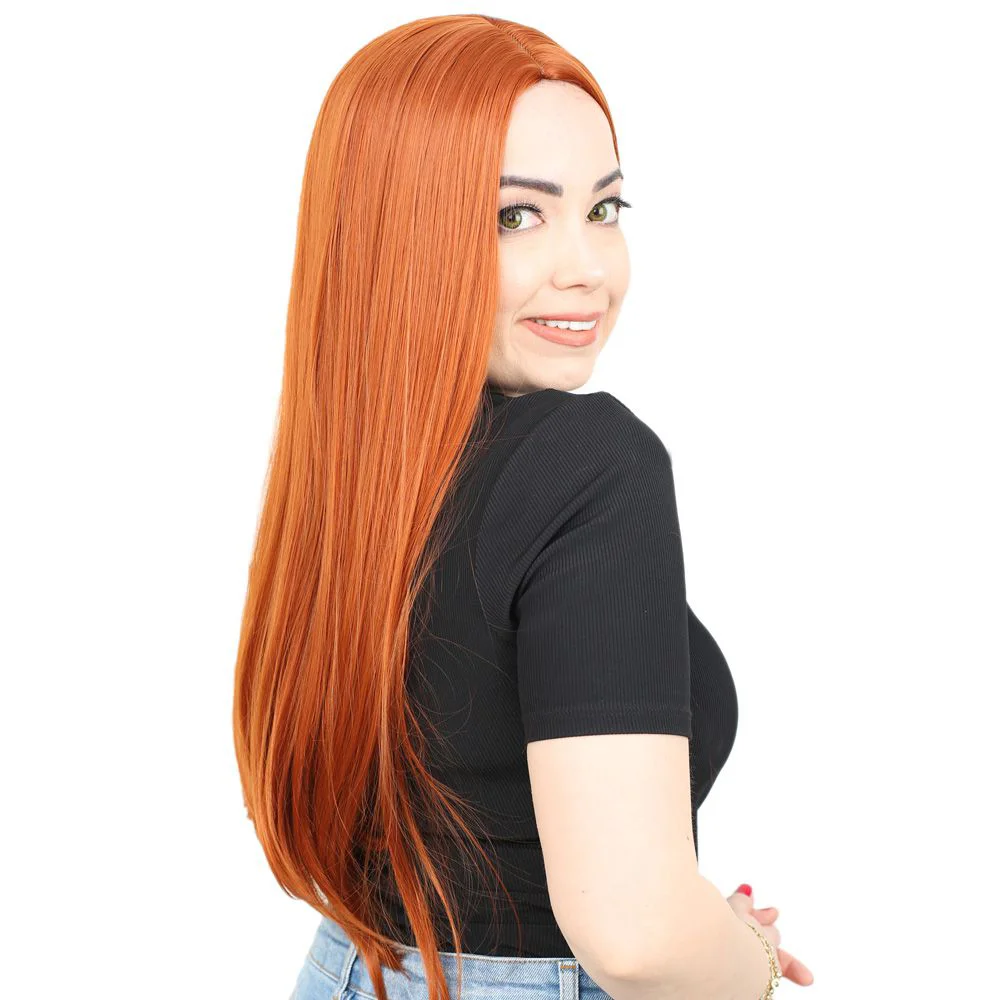 Fiber Sen Uzun Düz Peruk / Bakır
