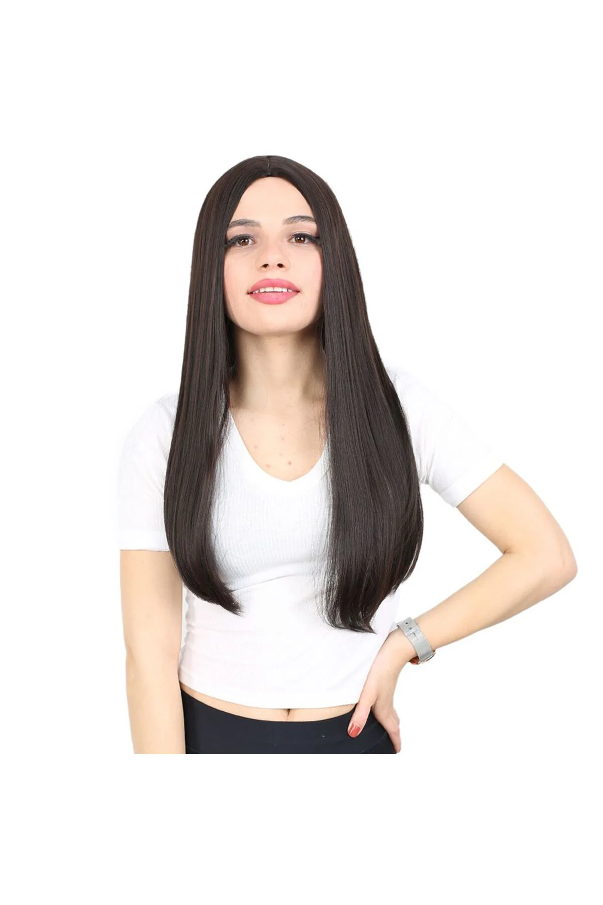 Fiber Sen Uzun Düz Peruk / Kahverengi