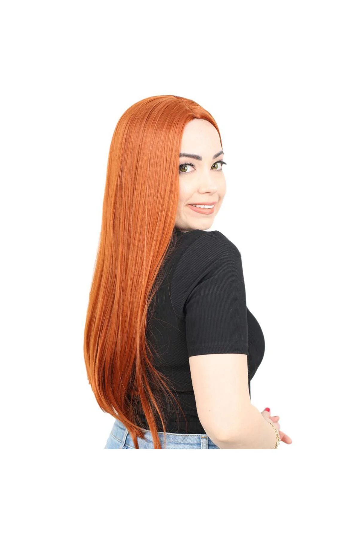 Fiber Sen Uzun Düz Peruk / Bakır