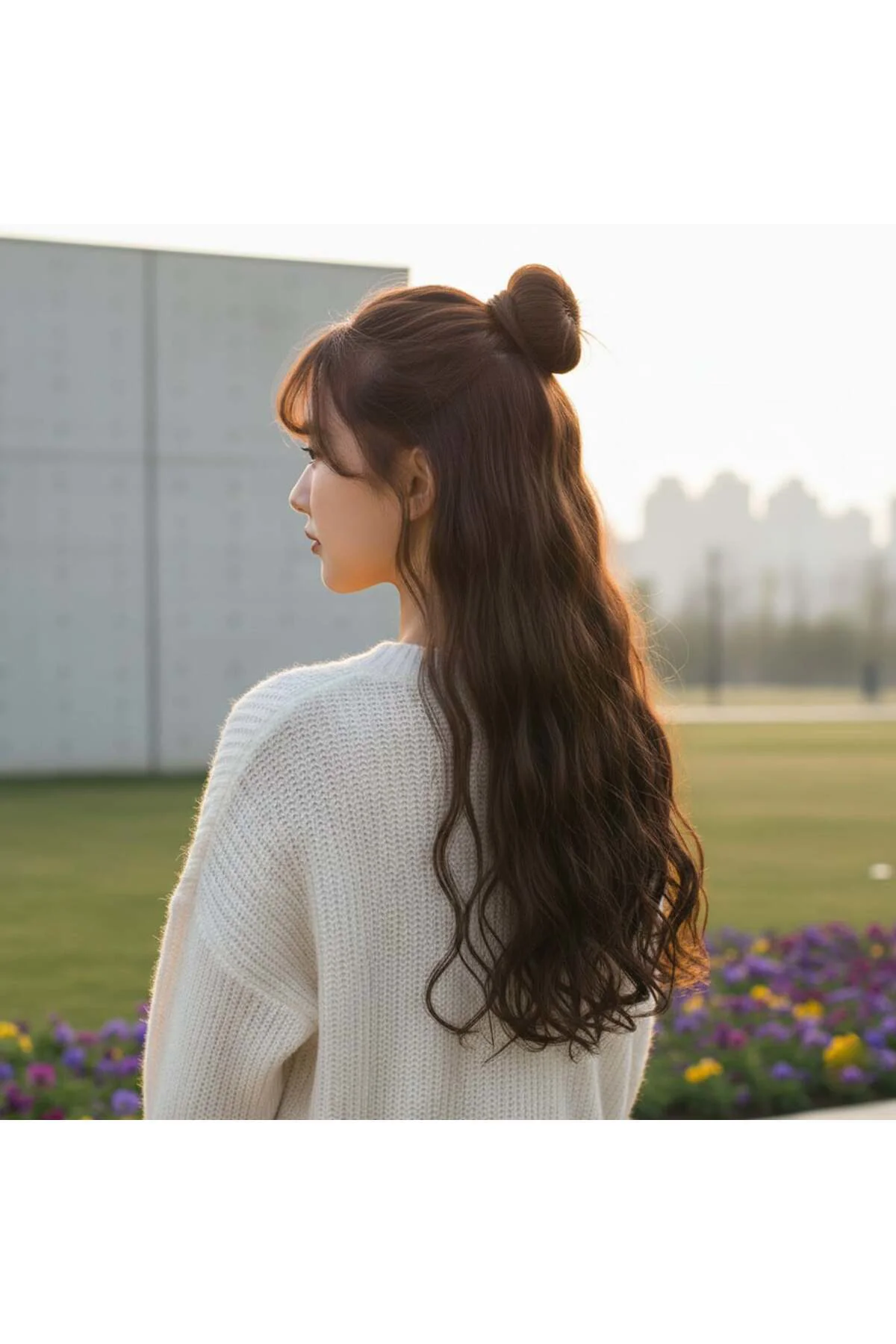 Fiber Sentetik Dalgalı Yarım Ay + 2 Yan Çıt Çıt / Açık Kahve