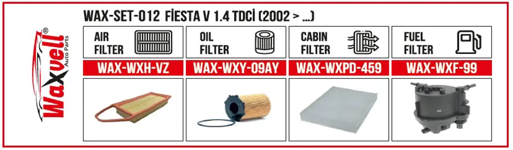 FİESTA V 1.4 TDCİ FİLTRE BAKIM SETİ (2002 > …) FİESTA V 1.4 TDCİ FİLTRE BAKIM SETİ (2002 > …)