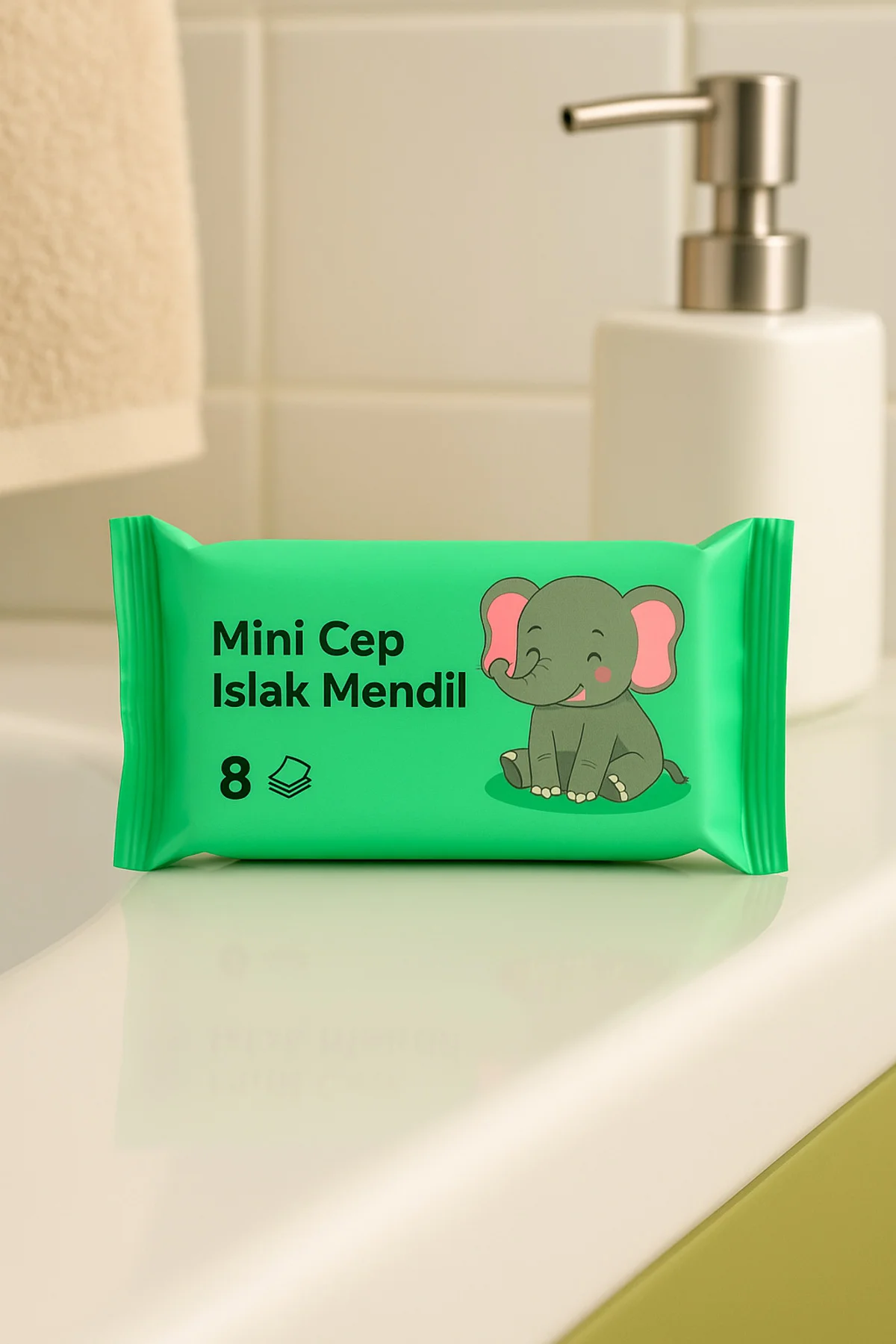 Fil Desenli Mini Islak Mendil 4 Adet • 8'li Cep Boy • Çocuklar İçin 🐘✨ Fil Desenli Mini Islak Mendil 4 Adet • 8'li Cep Boy • Çocuklar İçin 🐘✨