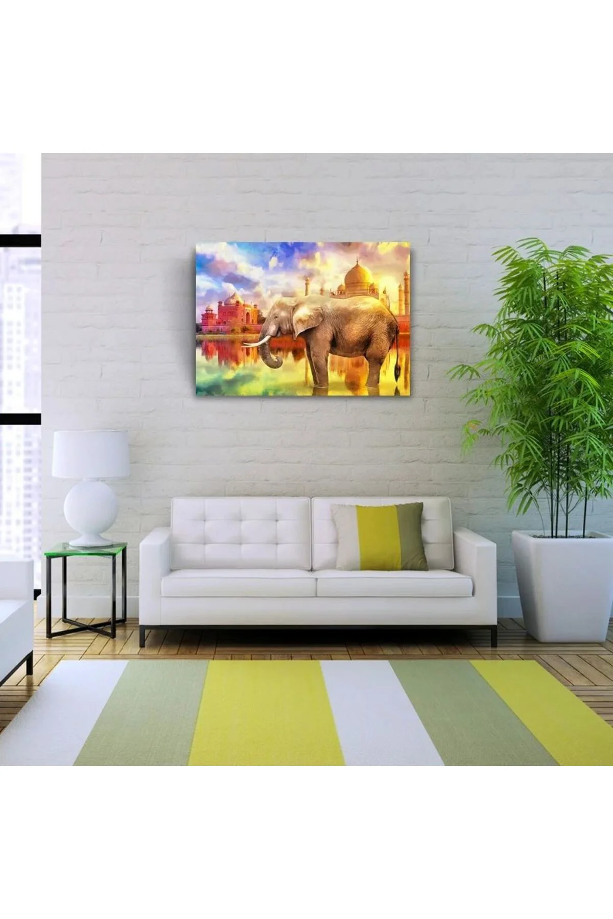 Fil ve Arkada Geleneksel Hint Yapıları Kanvas Tablo 50 x 70