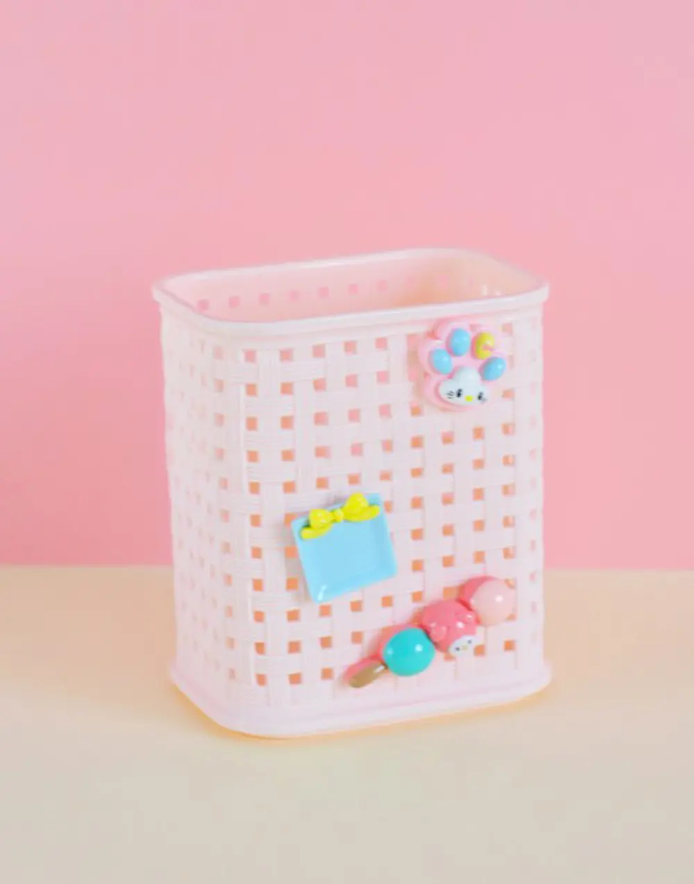 Fileli Masaüstü Kalemlik Plastik Kawaii Sevimli Kalemlik - Pembe