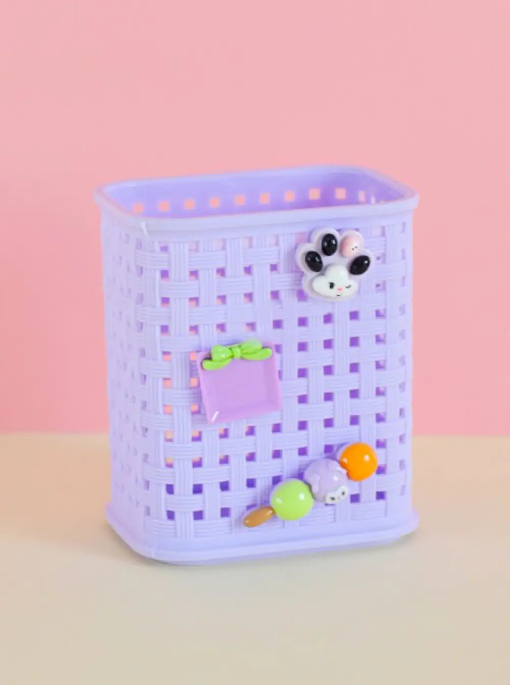 Fileli Masaüstü Kalemlik Plastik Kawaii Sevimli Kalemlik - Mor