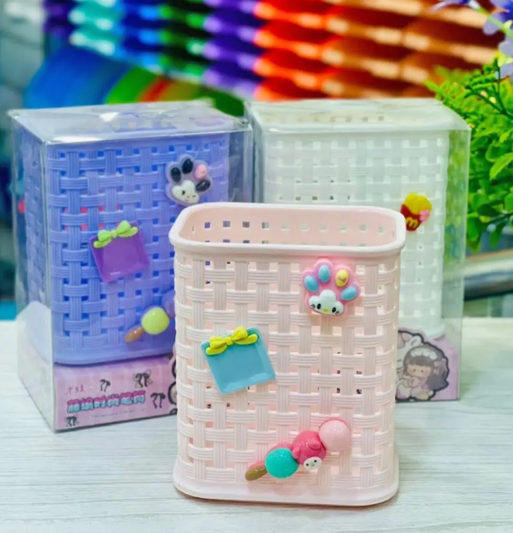 Fileli Masaüstü Kalemlik Plastik Kawaii Sevimli Kalemlik - Beyaz