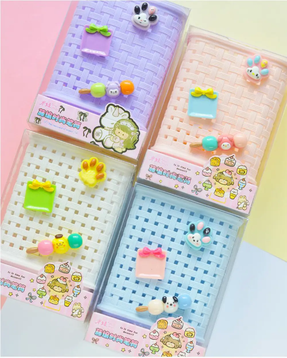 Fileli Masaüstü Kalemlik Plastik Kawaii Sevimli Kalemlik - Beyaz