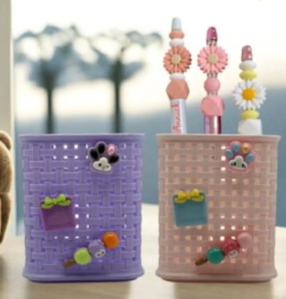 Fileli Masaüstü Kalemlik Plastik Kawaii Sevimli Kalemlik - Beyaz