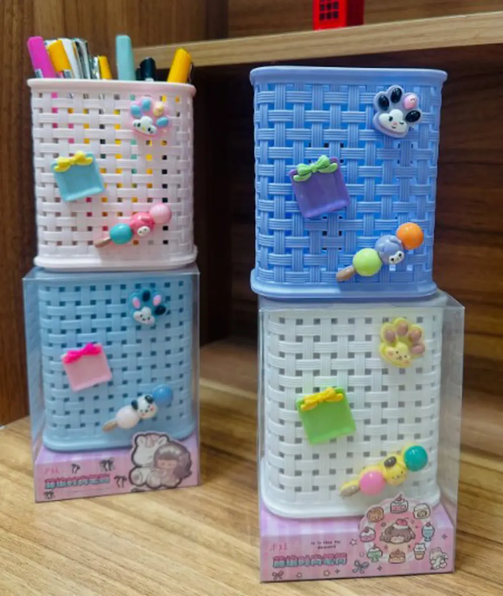 Fileli Masaüstü Kalemlik Plastik Kawaii Sevimli Kalemlik - Mavi