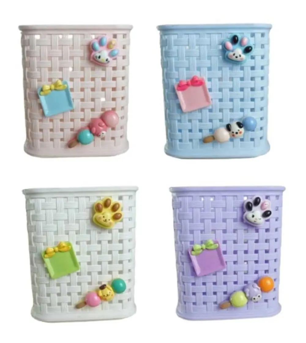Fileli Masaüstü Kalemlik Plastik Kawaii Sevimli Kalemlik - Beyaz