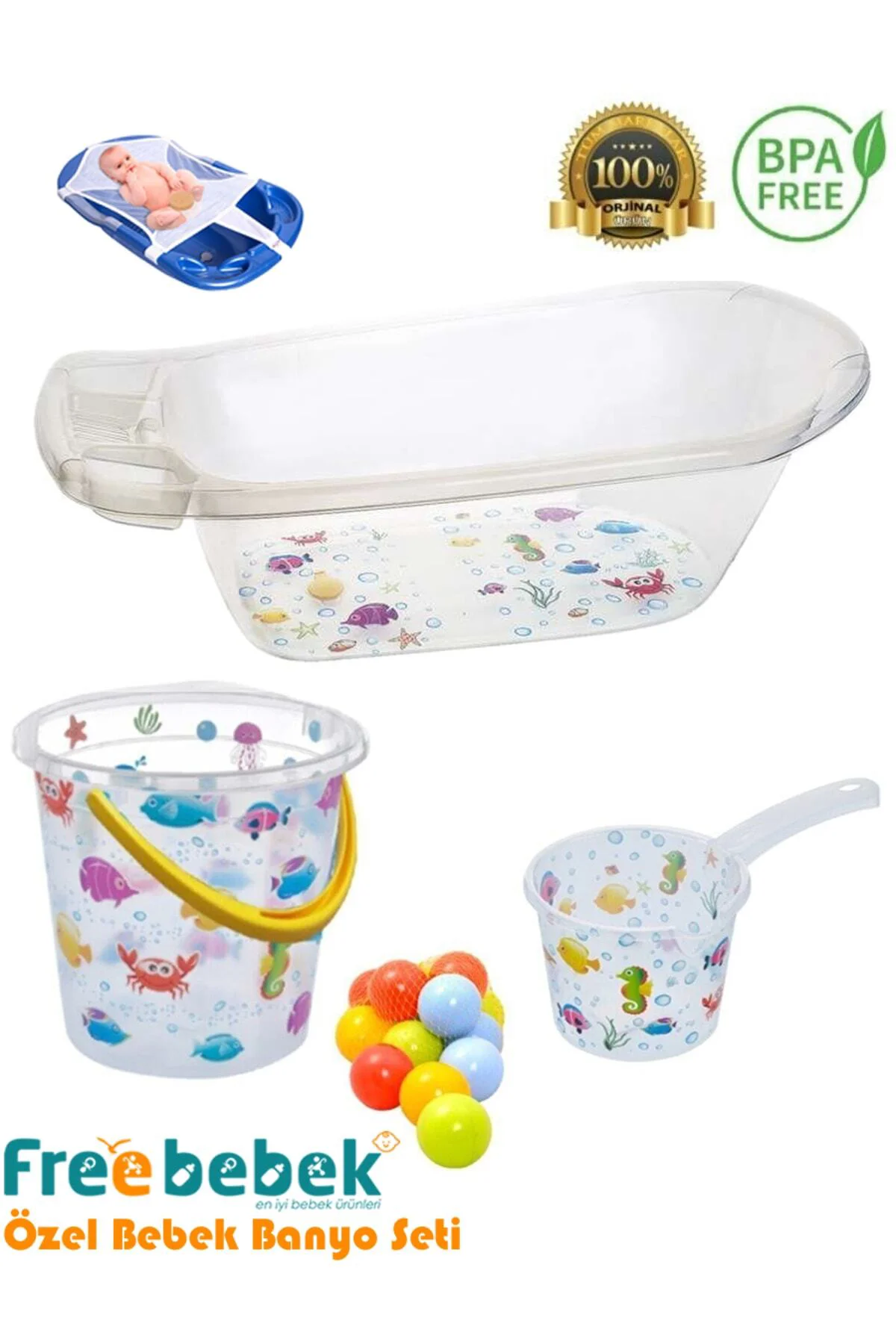Fileli Şeffaf Bebek Küveti Ve Banyo Seti 5 Parça