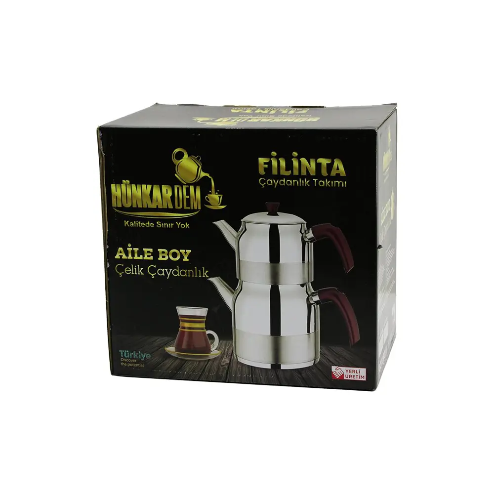 FİLİNTA AİLE BOY ÇELİK ÇAYDANLIK SETİ ÇİFT KAPAKLI RENKLİ BAKALİT