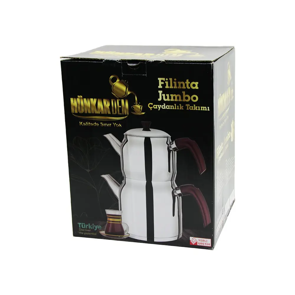 FİLİNTA JUMBO BOY ÇELİK ÇAYDANLIK SETİ ÇİFT KAPAKLI RENKLİ BAKALİ