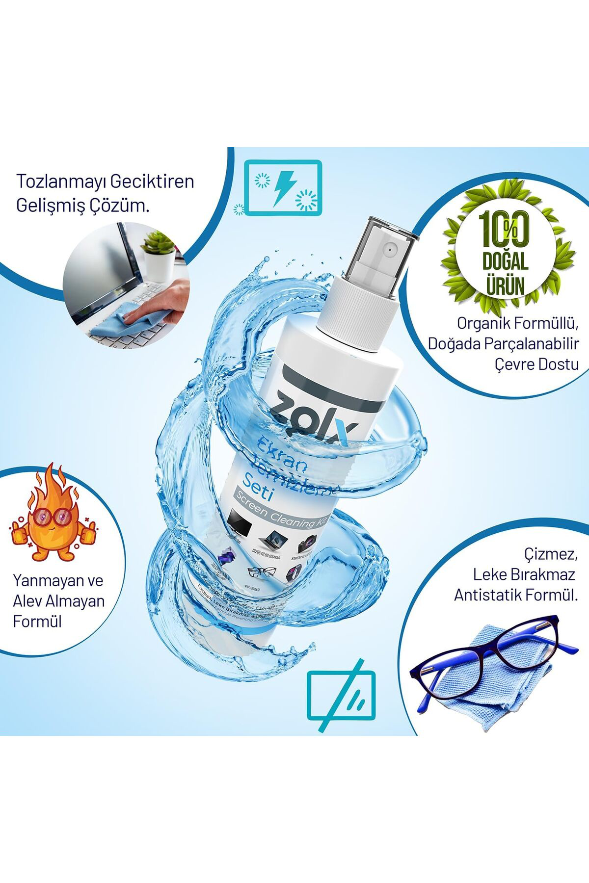 FilizoraSell Zolx Ekran Temizleme Seti 250ML + Temizleme Bezi Lcd